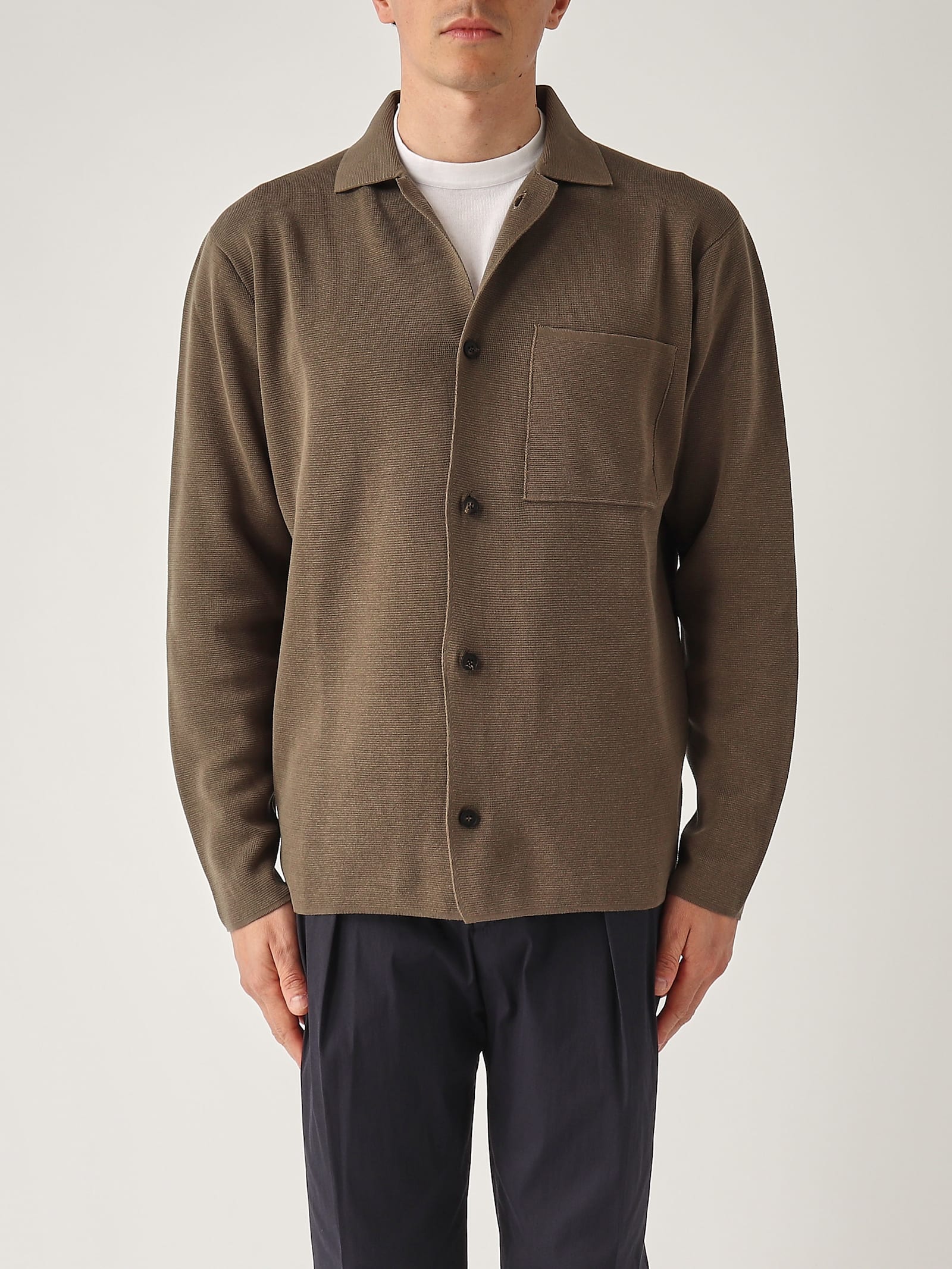 Filippo De Laurentiis Overshirt In Maglia M/l In Crepe Cotton Blazer In Green