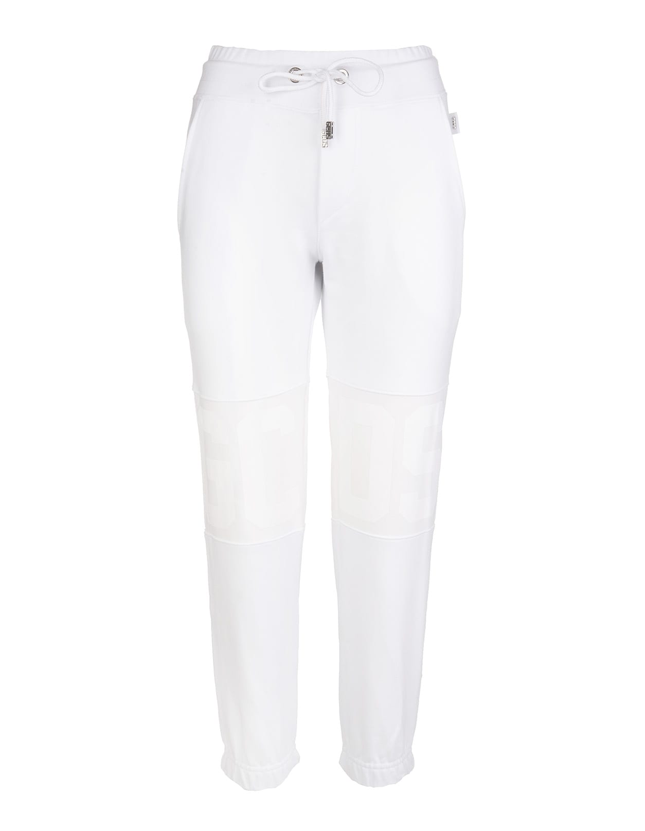 GCDS Woman White Slim Fit Joggers With Tone On Tone Logo Band