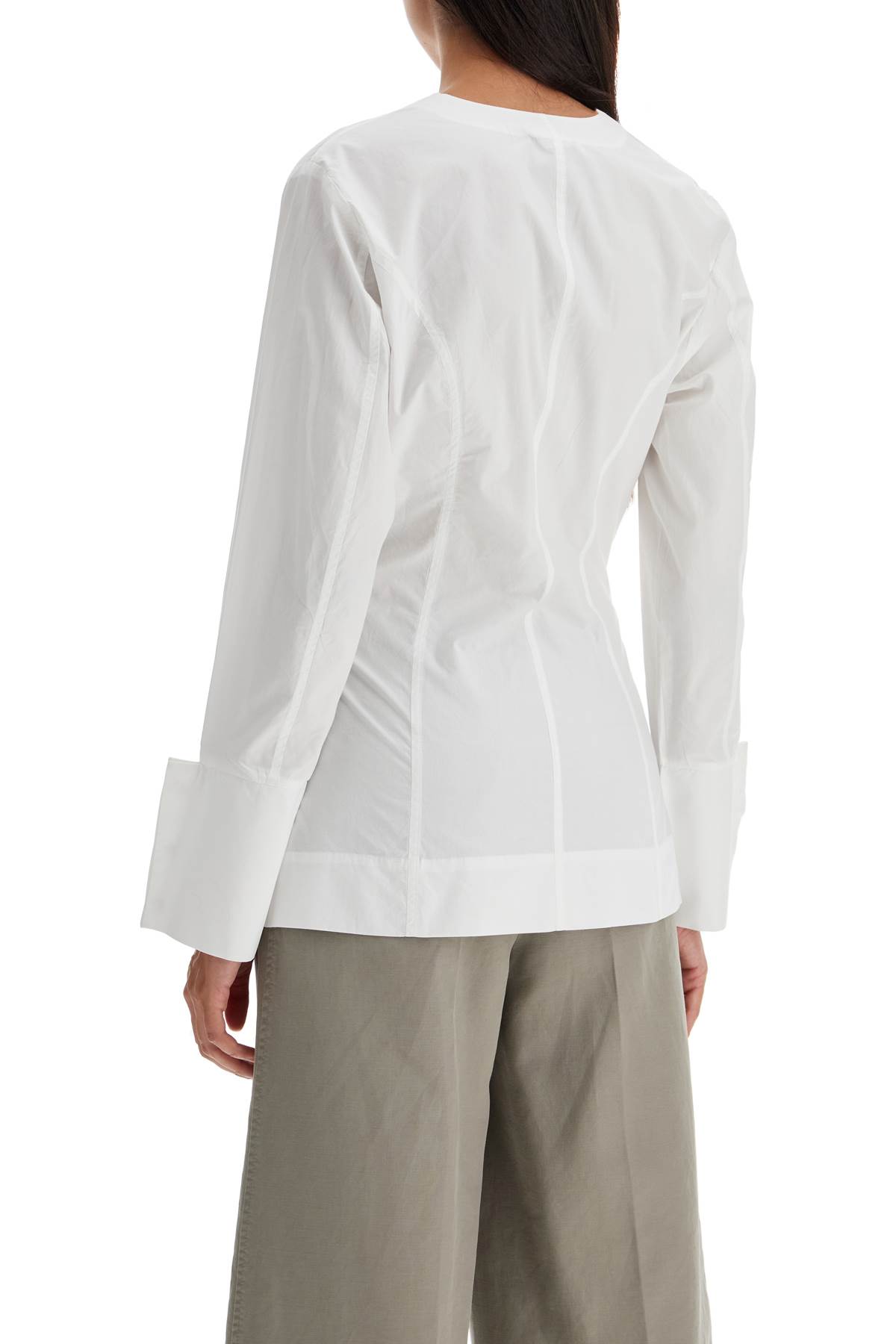 Shop Ganni V-neck Shirt With Collar In Bright White (white)