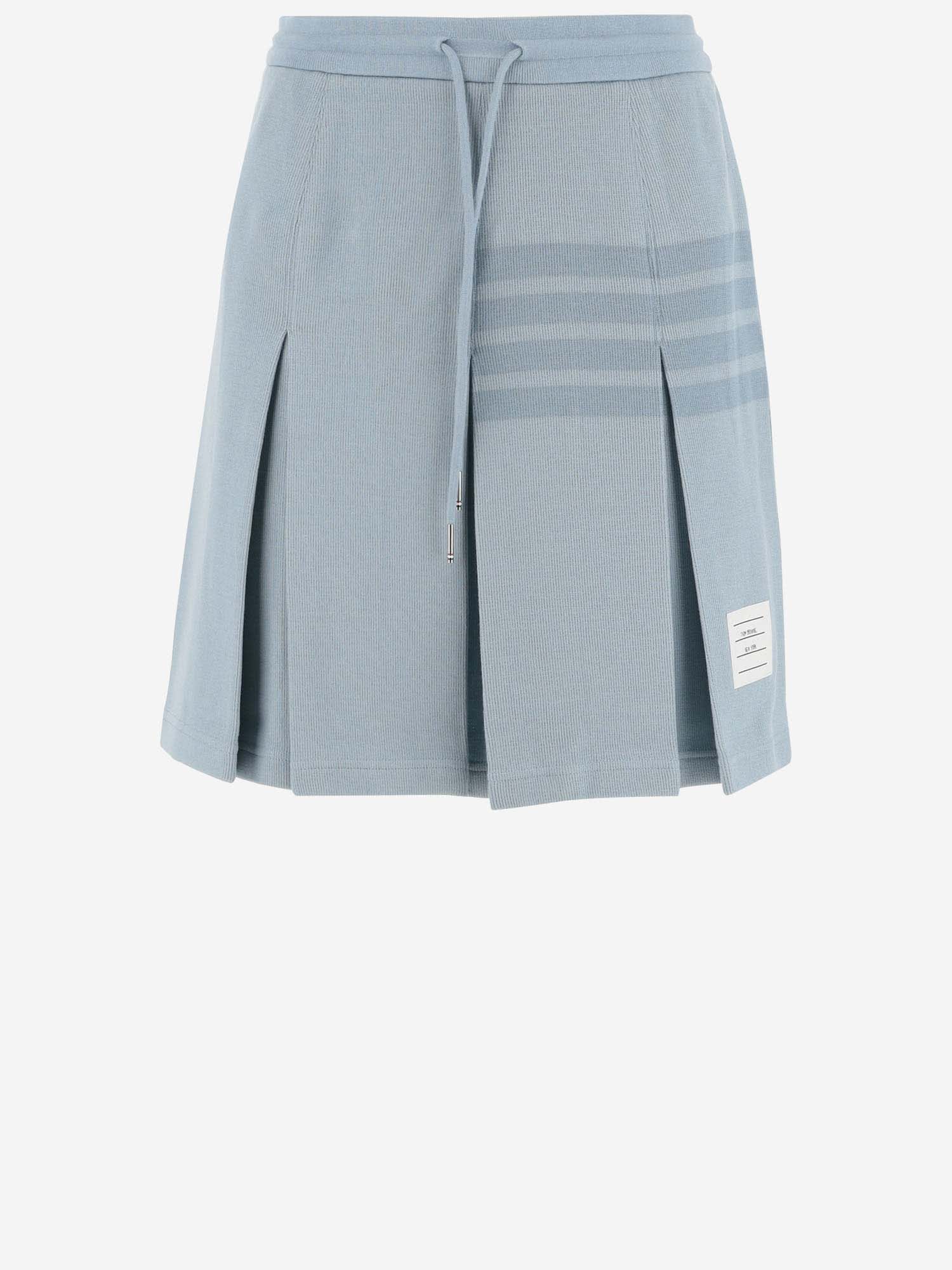 Shop Thom Browne 4-bar Pleated Cotton Skirt In Clear Blue