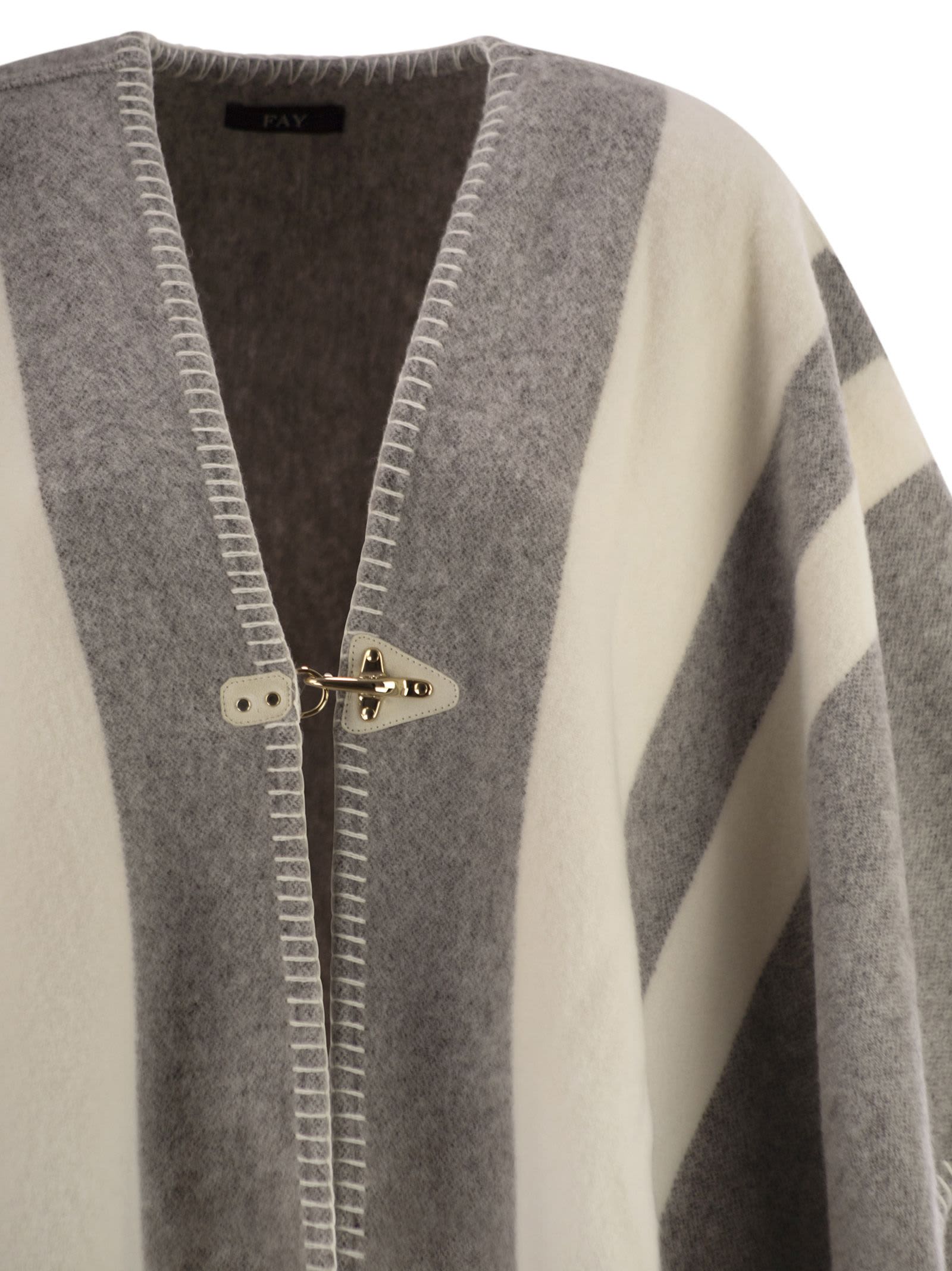 Fay Wool Poncho With Hook In Brown