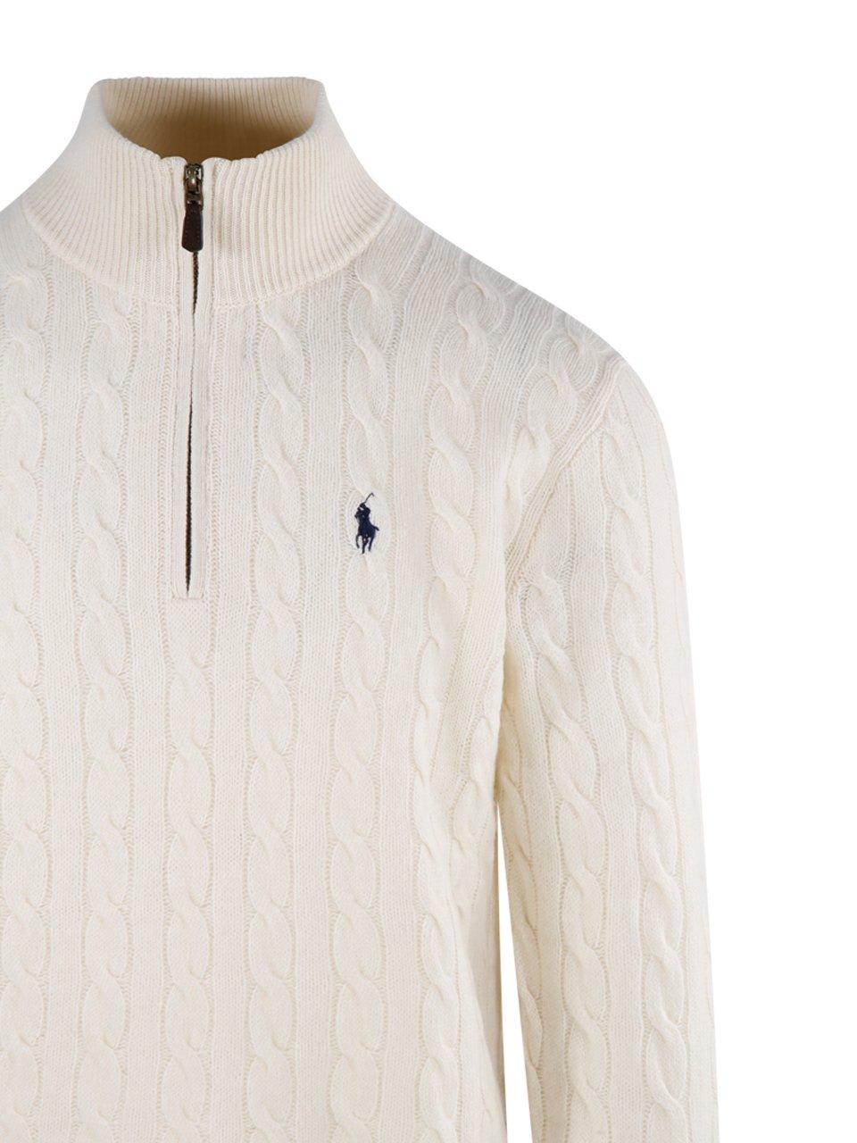 Shop Ralph Lauren Pony Embroidered Cable-knit Jumper In Andover Cream