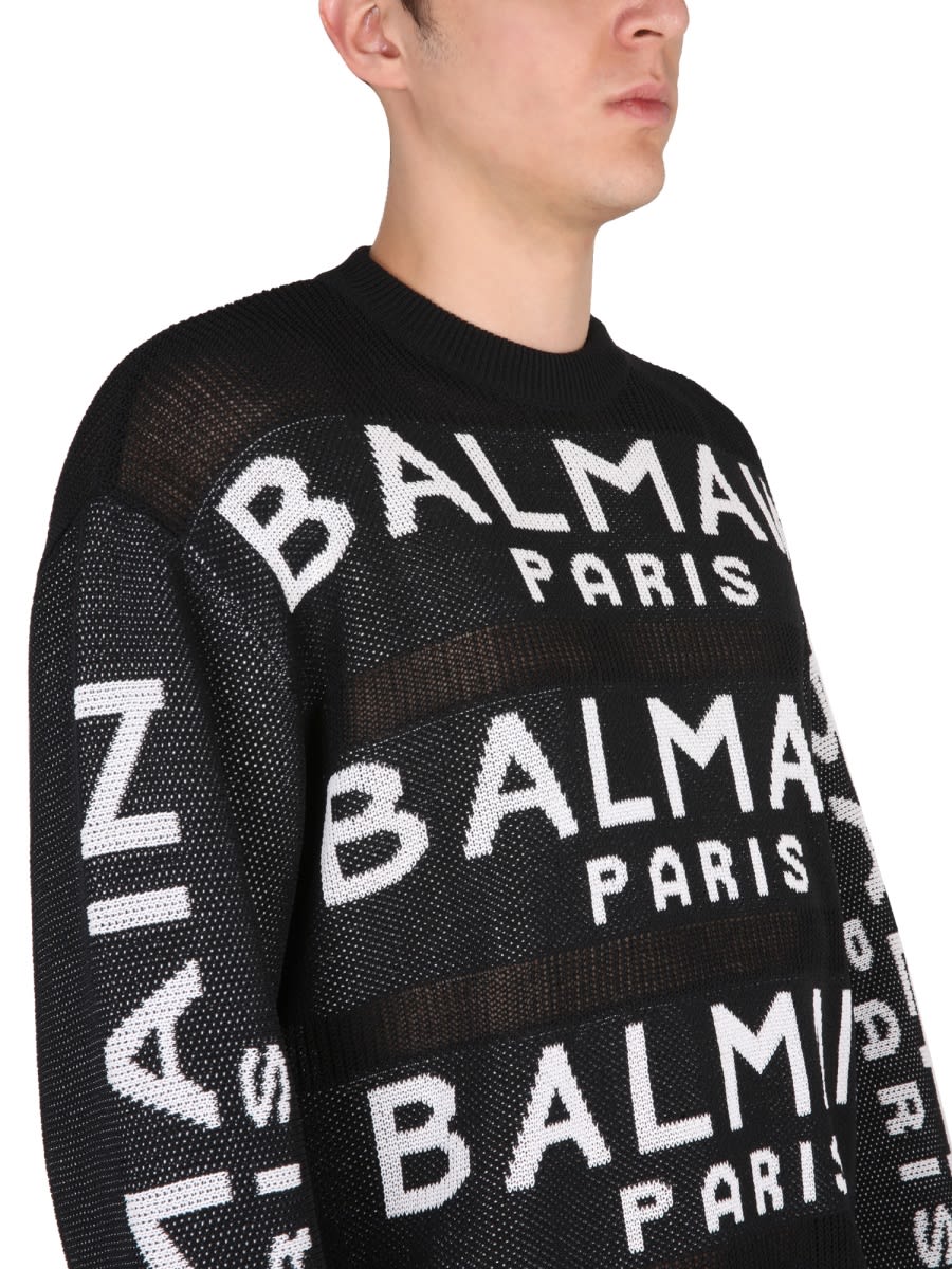 Shop Balmain Jersey With Logo In Black