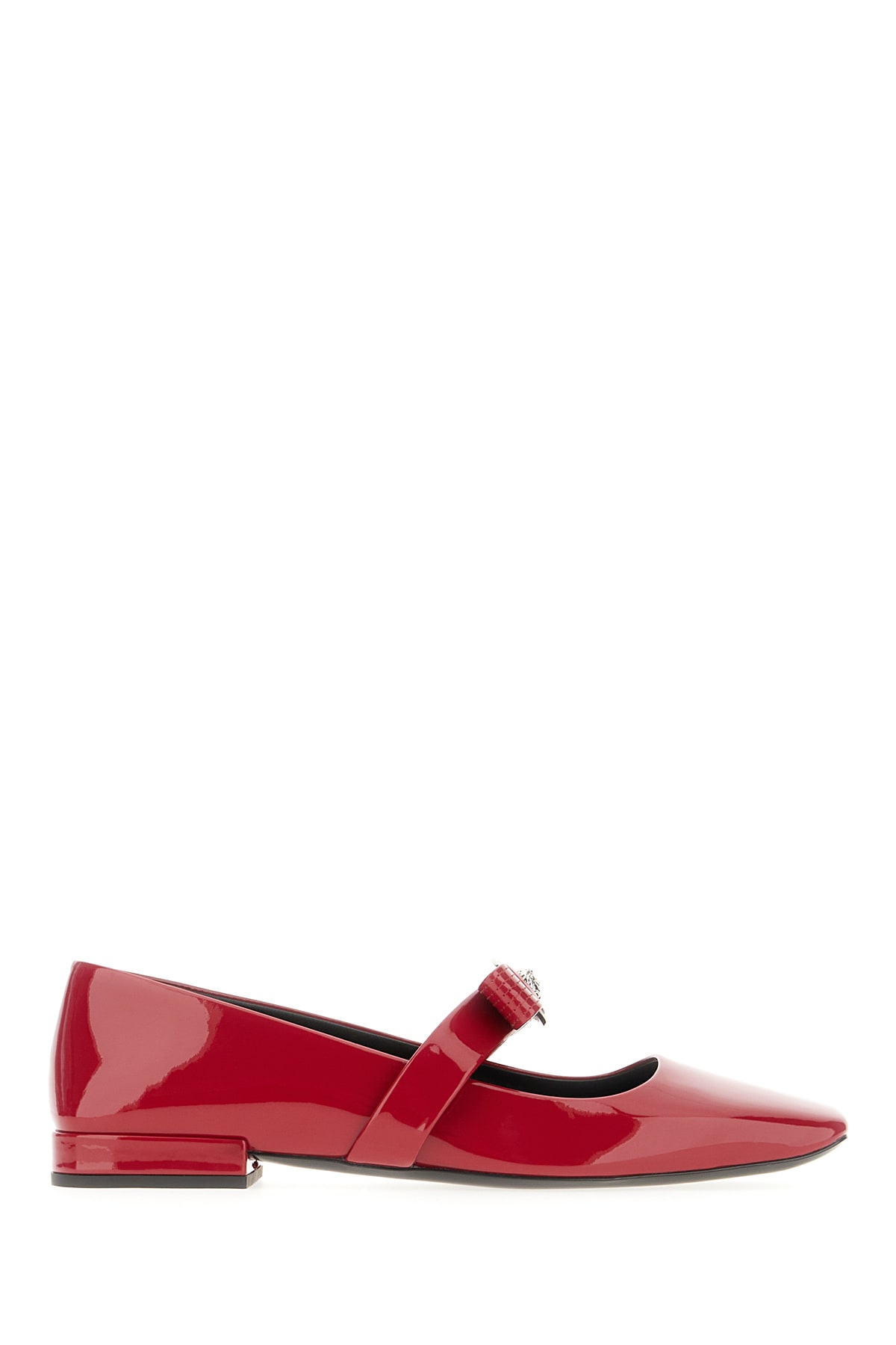 Versace Red Leather Gianni Ribbon Ballerinas In Lipstick Red Palladium