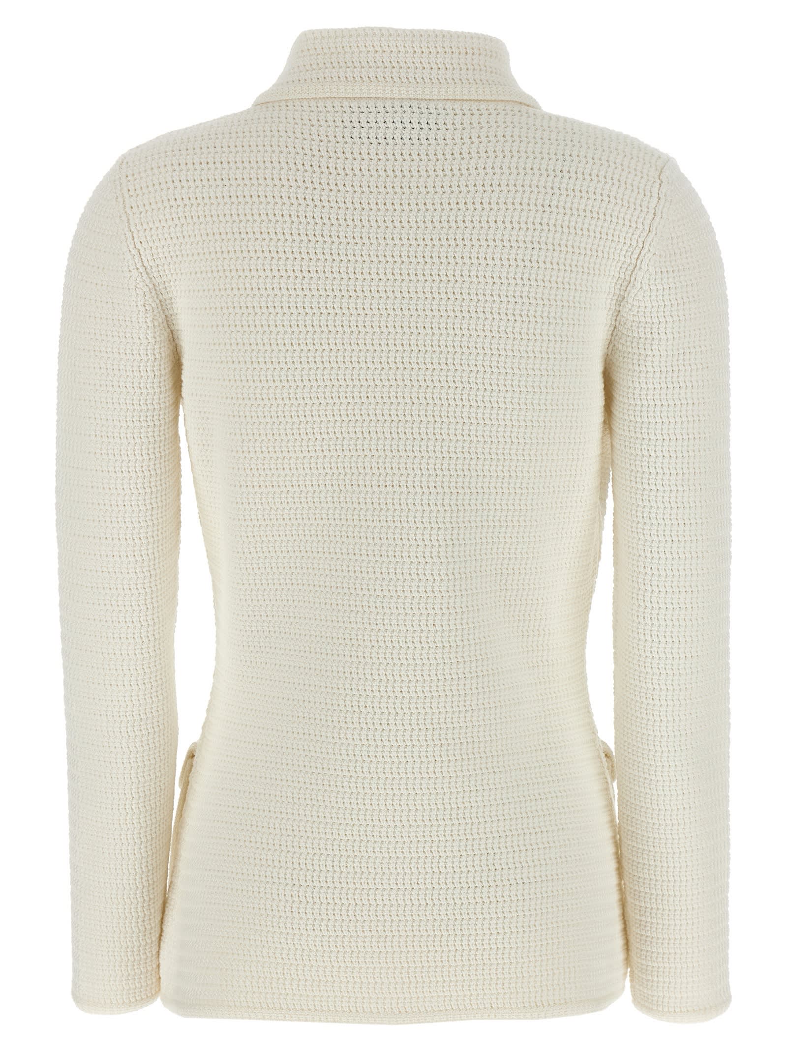 Gucci White Stretch Crochet Blazer In Neutral