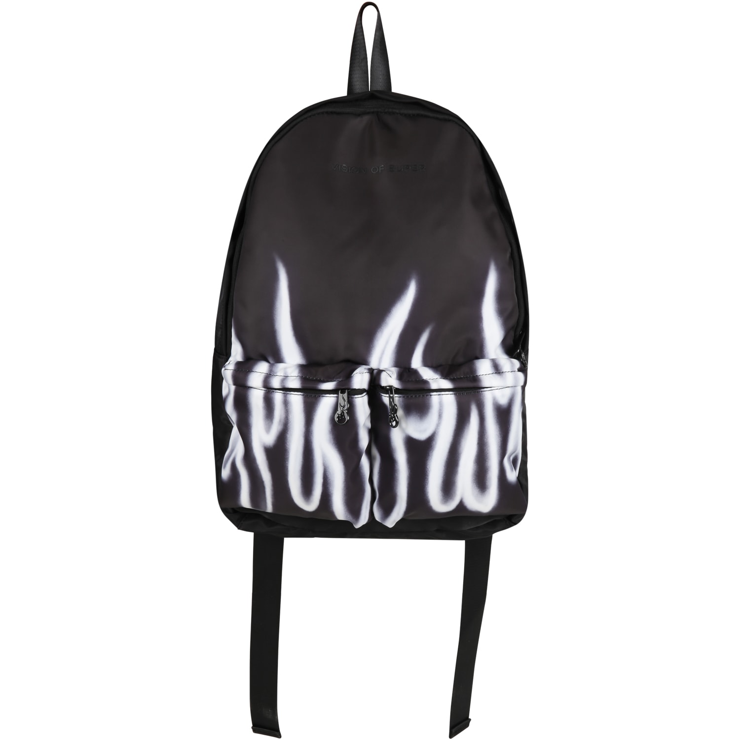 Vision of Super Black Backpack For Boy With White Flames And Logo