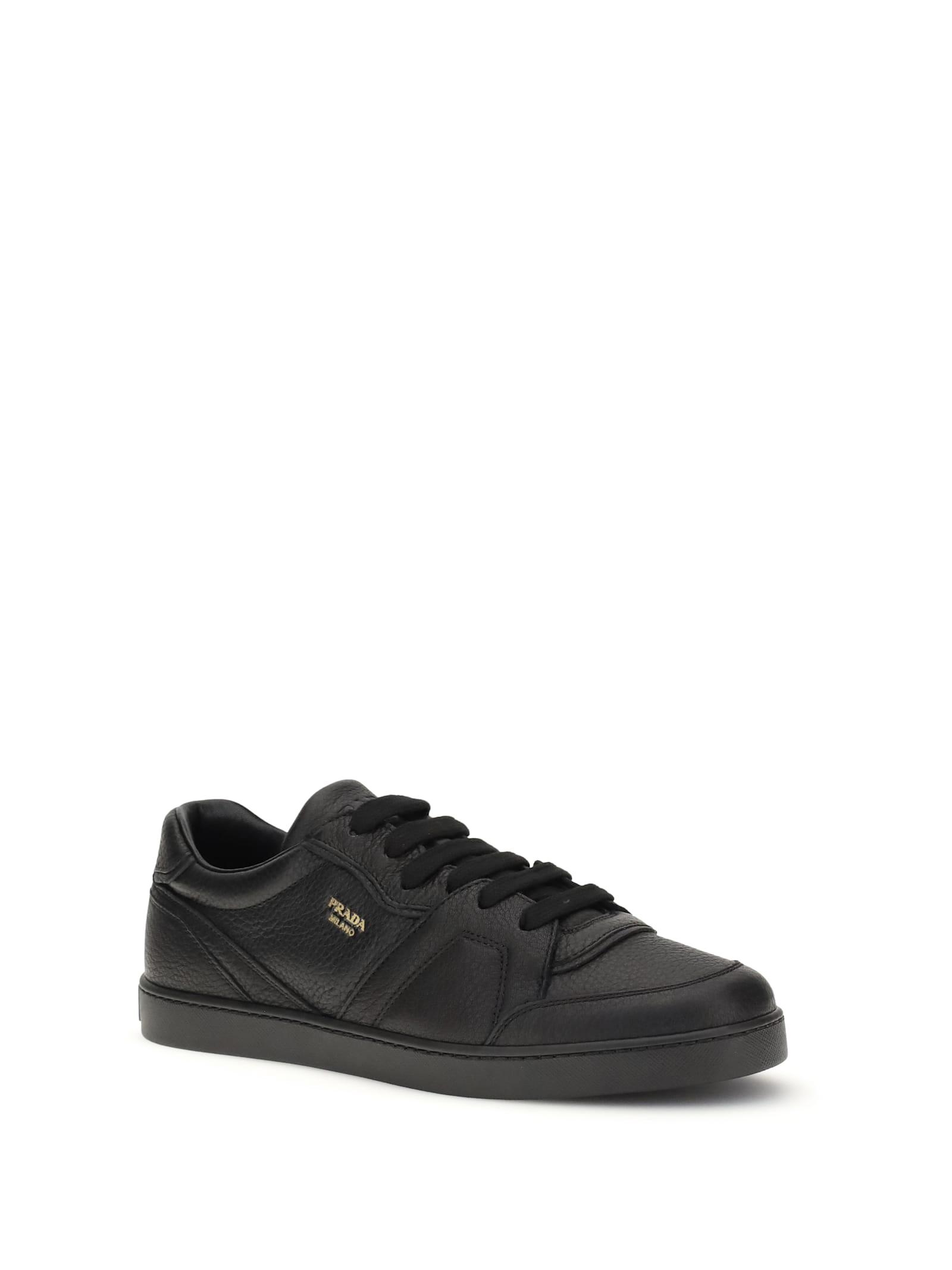 Prada Black Calf Leather Bos Taurus Low Top Sneakers In Animal Print