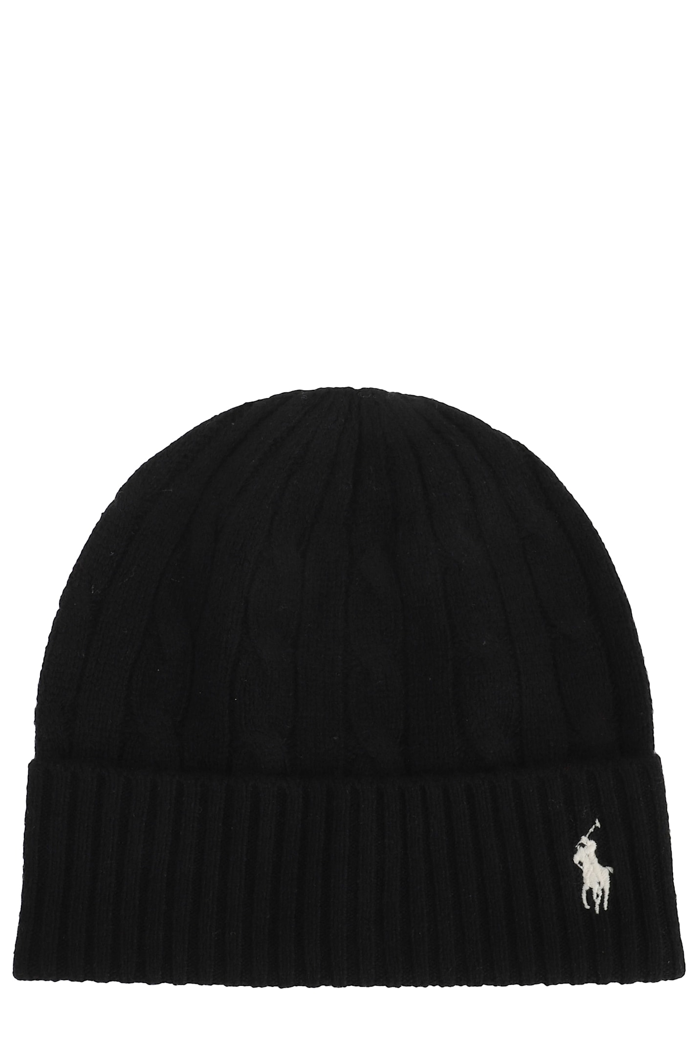 Polo Ralph Lauren Ribbed Knit Beanie Hat With Logo Detail In Black