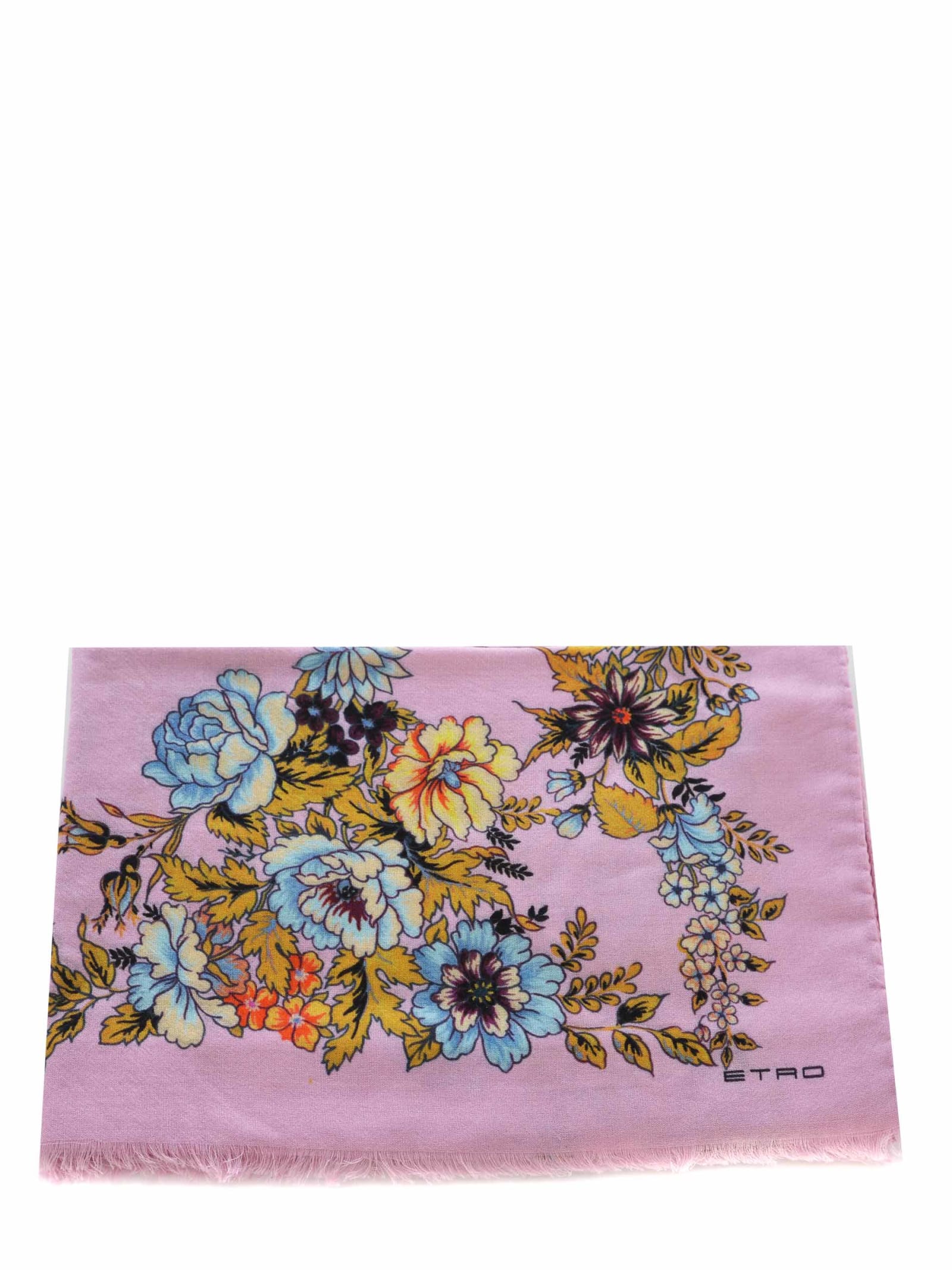Shop Etro Scarf  Bouquet Made Of Cashmere And Silk Blend In Rosa