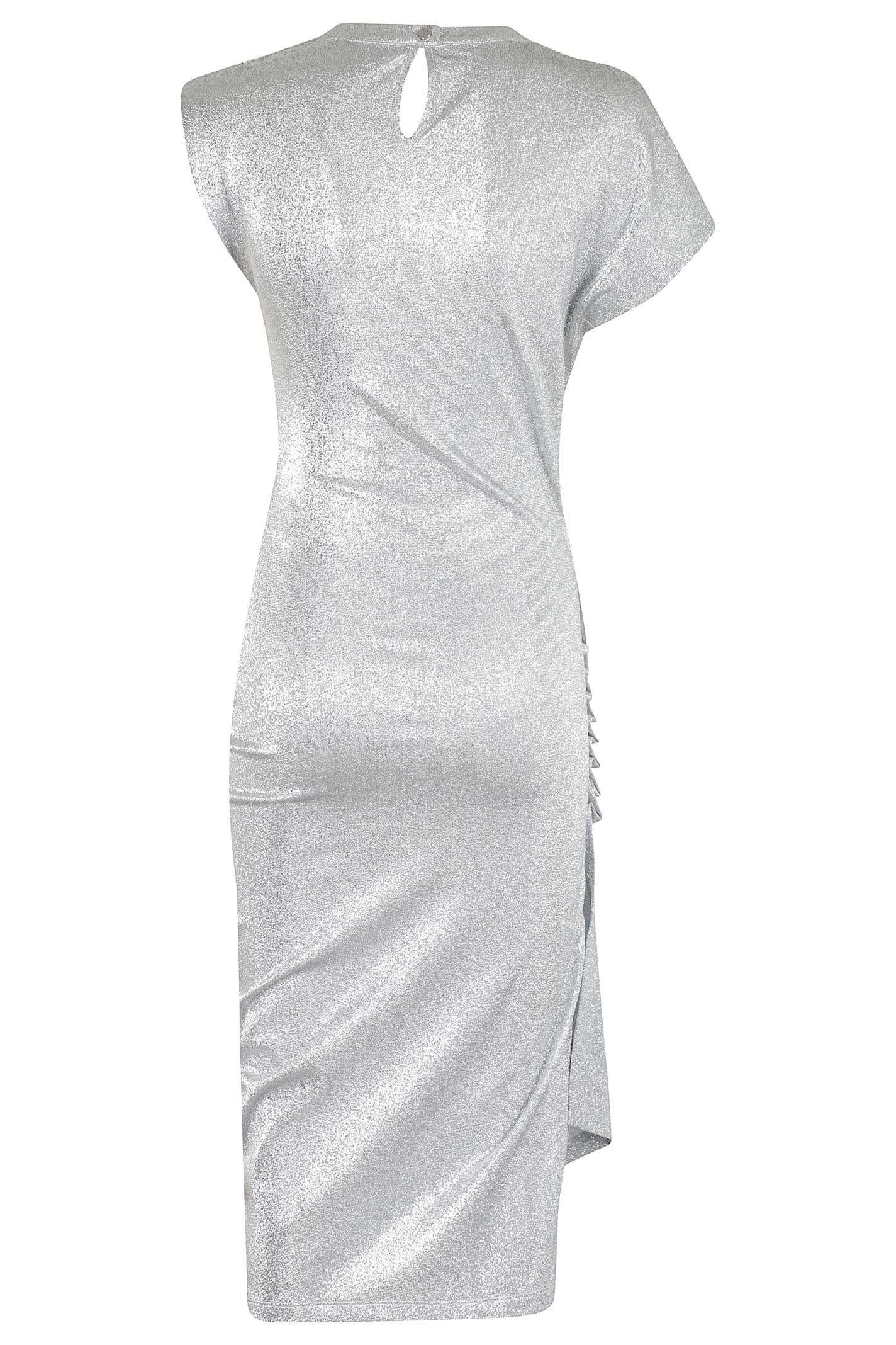 Rabanne Asymmetric Ruched Stretch-lurex Dress In Silver