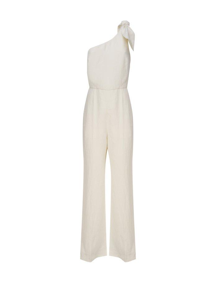 Chloé One-shoulder Linen Canvas Jumpsuit With Decorative Bow