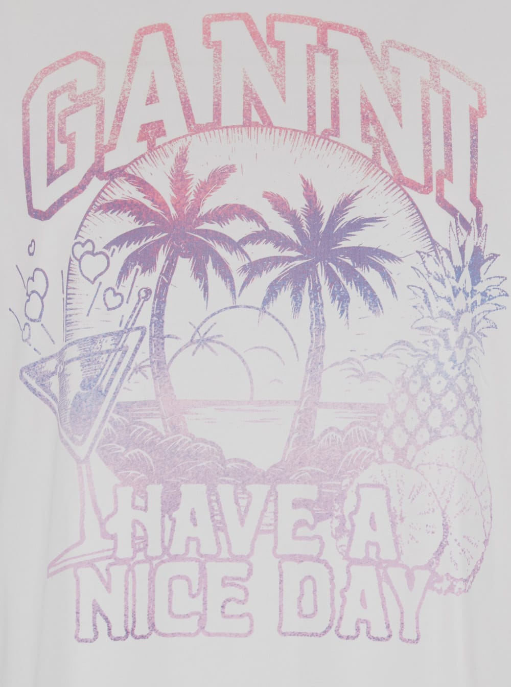 Shop Ganni White T-shirt With  Cocktail Print In Jersey Woman