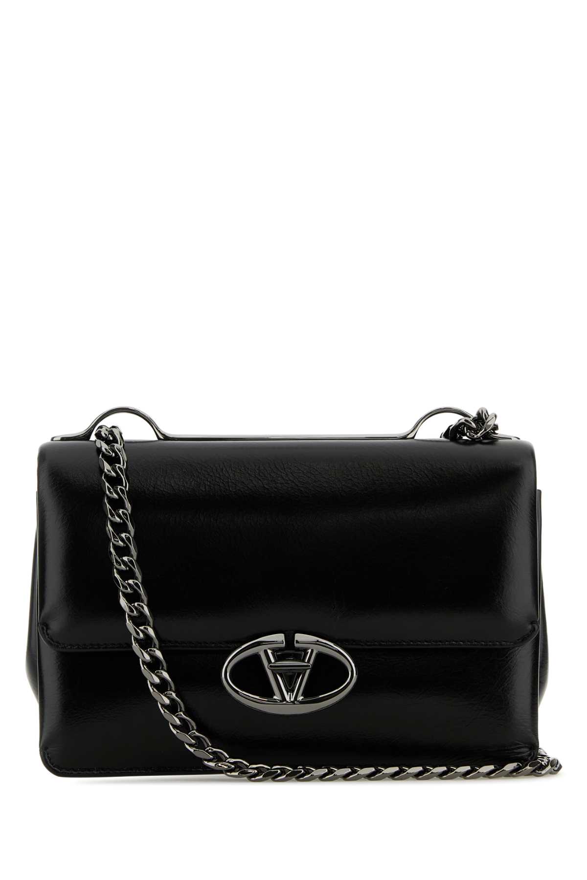 Valentino Garavani Black Leather Small Vlogo Shoulder Bag