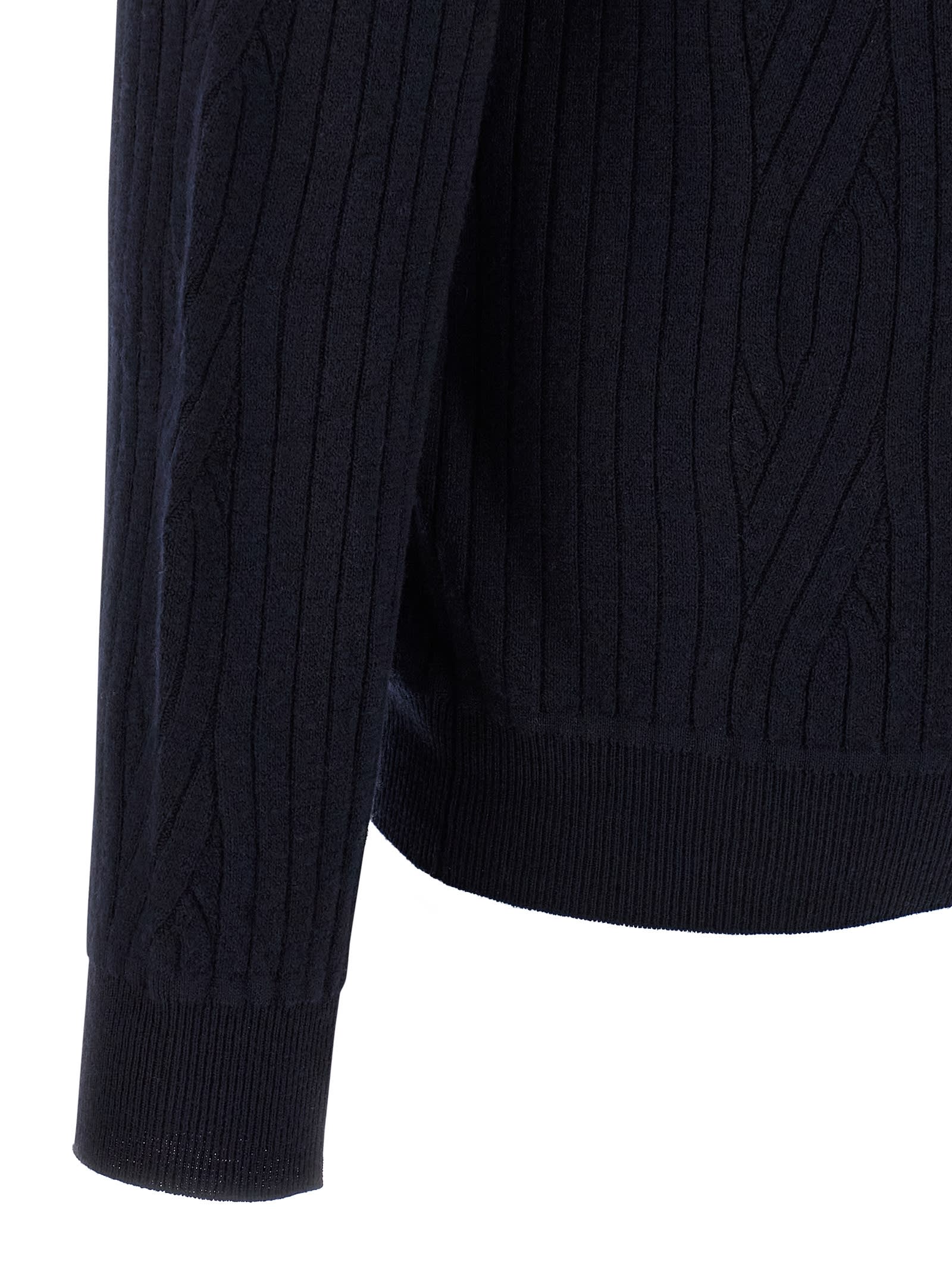 Brioni Ribbed And Braid Cardigan Sweaters And Cardigans Blue In Blue