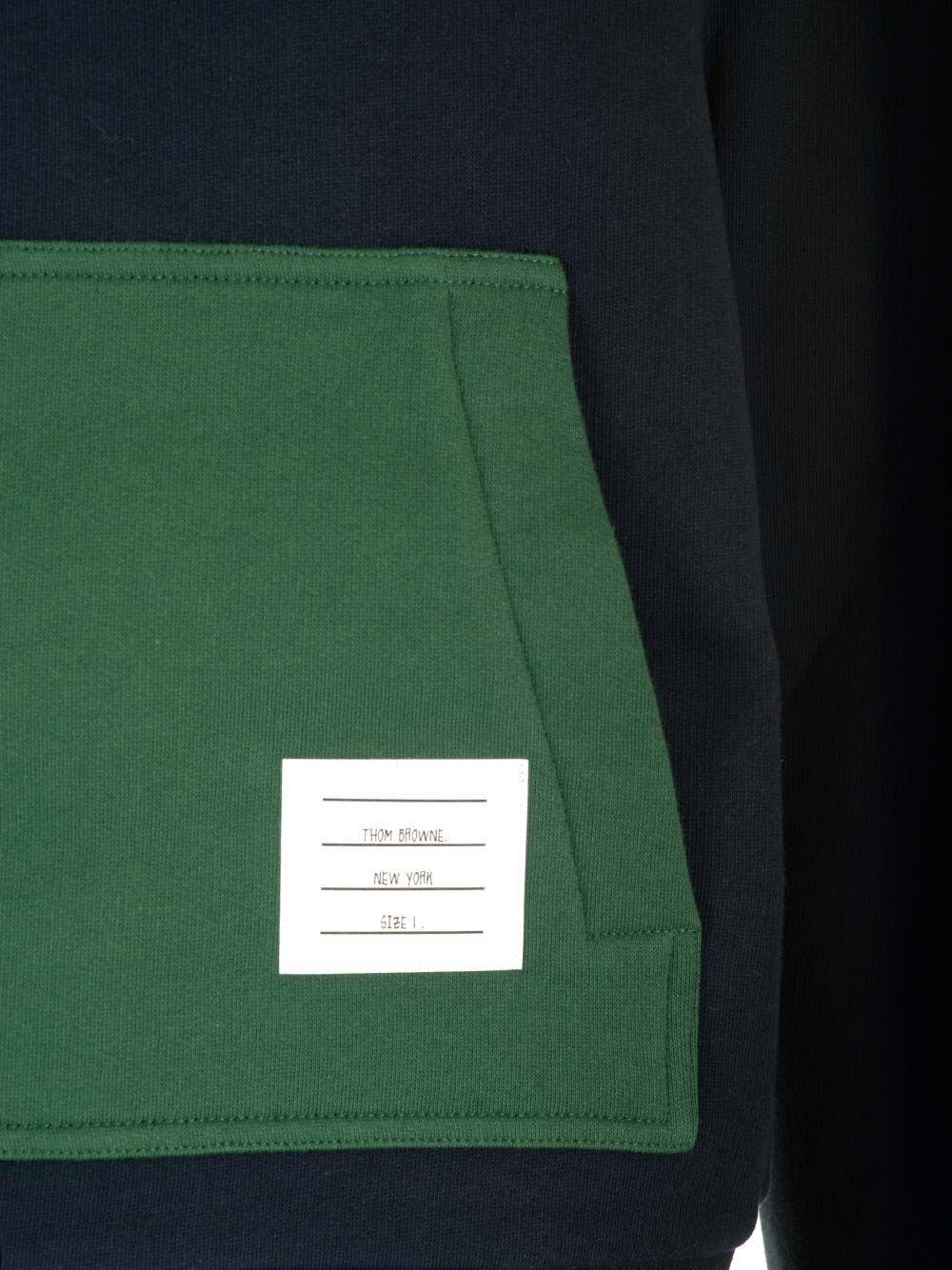 Thom Browne Panel Hooded Sweatshirt With Kangaroo Pocket In Blue