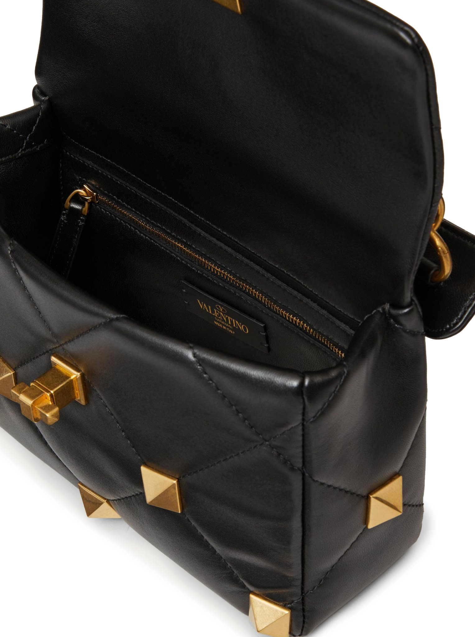 Shop Valentino Shoulder Bag Roman Stud Nappa Dolce/a.brass Macro Studs In No Black