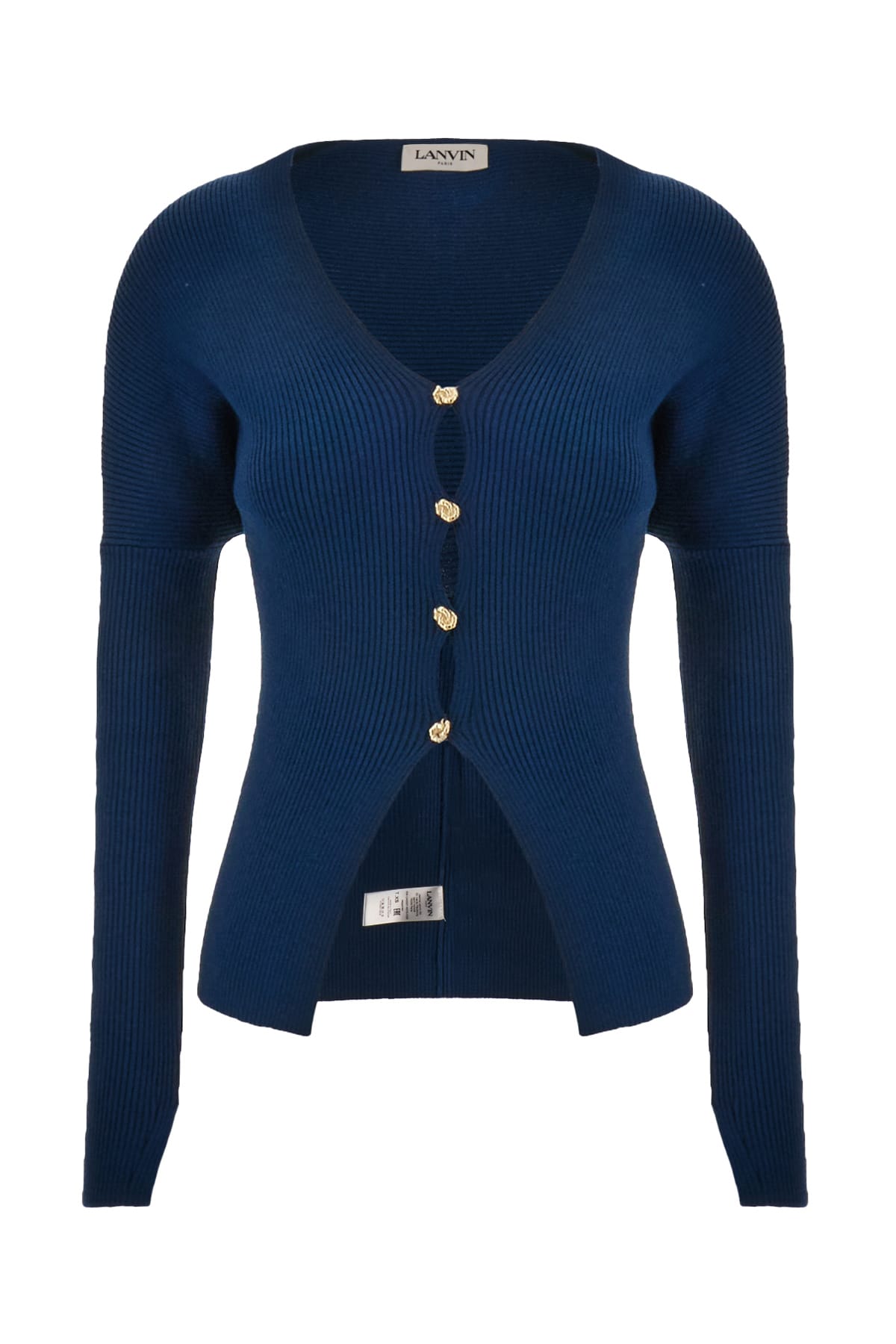 Shop Lanvin Petrol Blue In Stretch Wool Blend Cardigan In 271