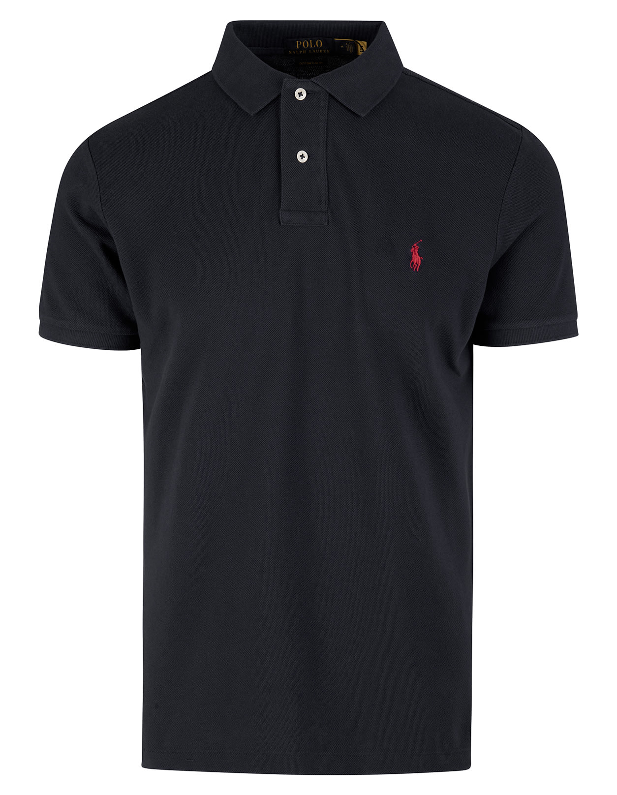 Shop Ralph Lauren Man Slim-fit Custom Polo Shirt In Black Pique With Contrast Pony