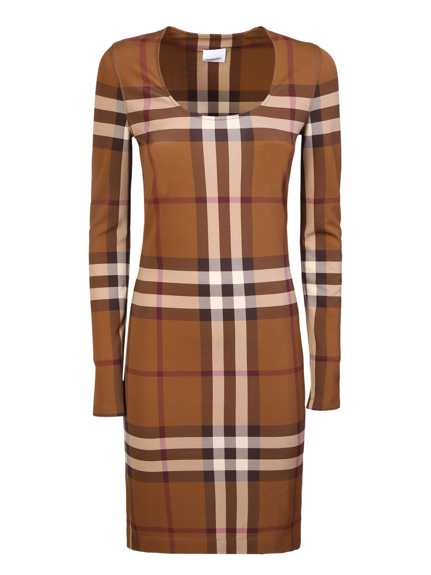 Shop Burberry Check Motif Midi Dress In Brown