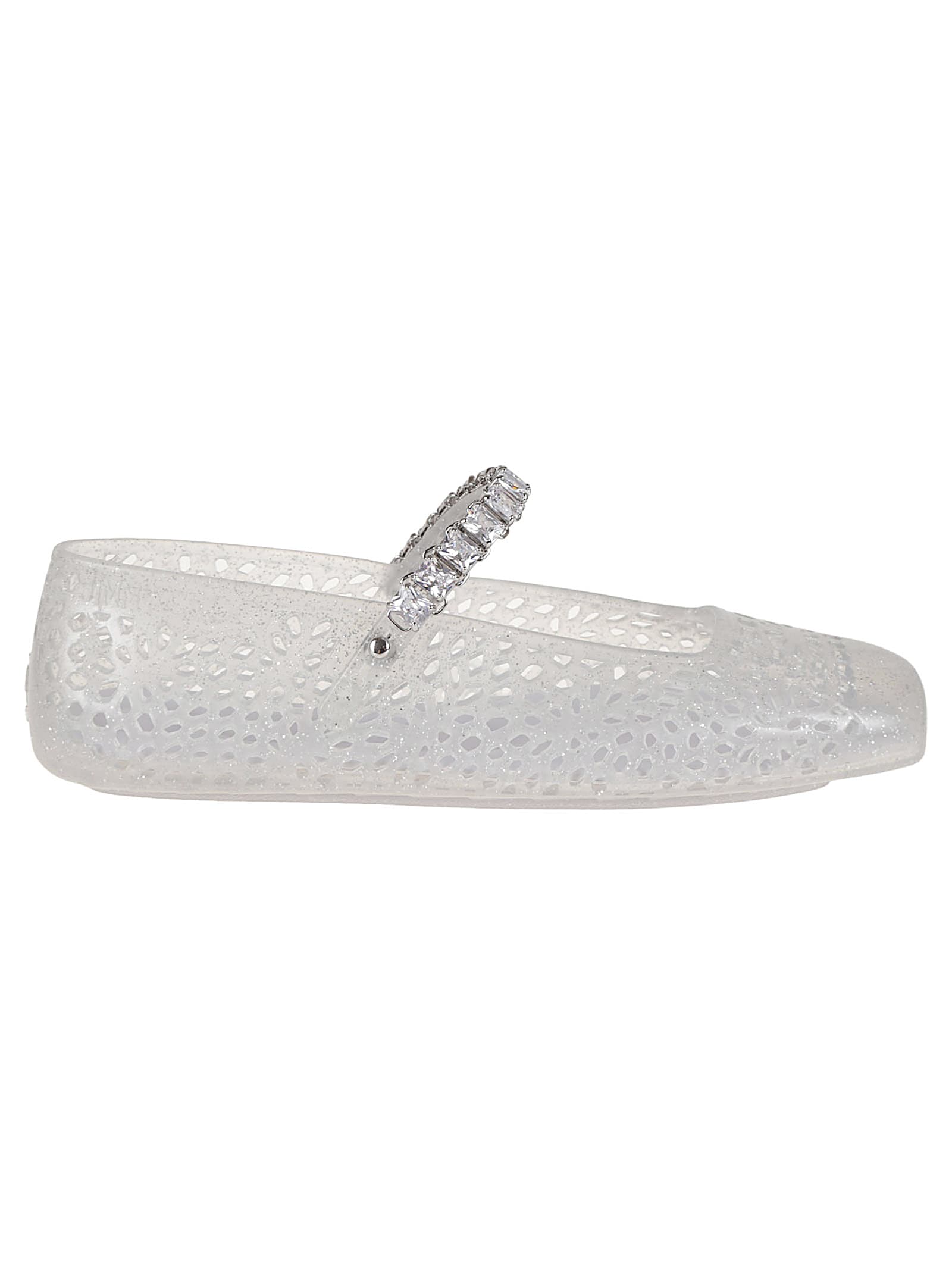 Jimmy Choo Clear Jelly Ballerina Flats With Crystal Embellishment In Silver