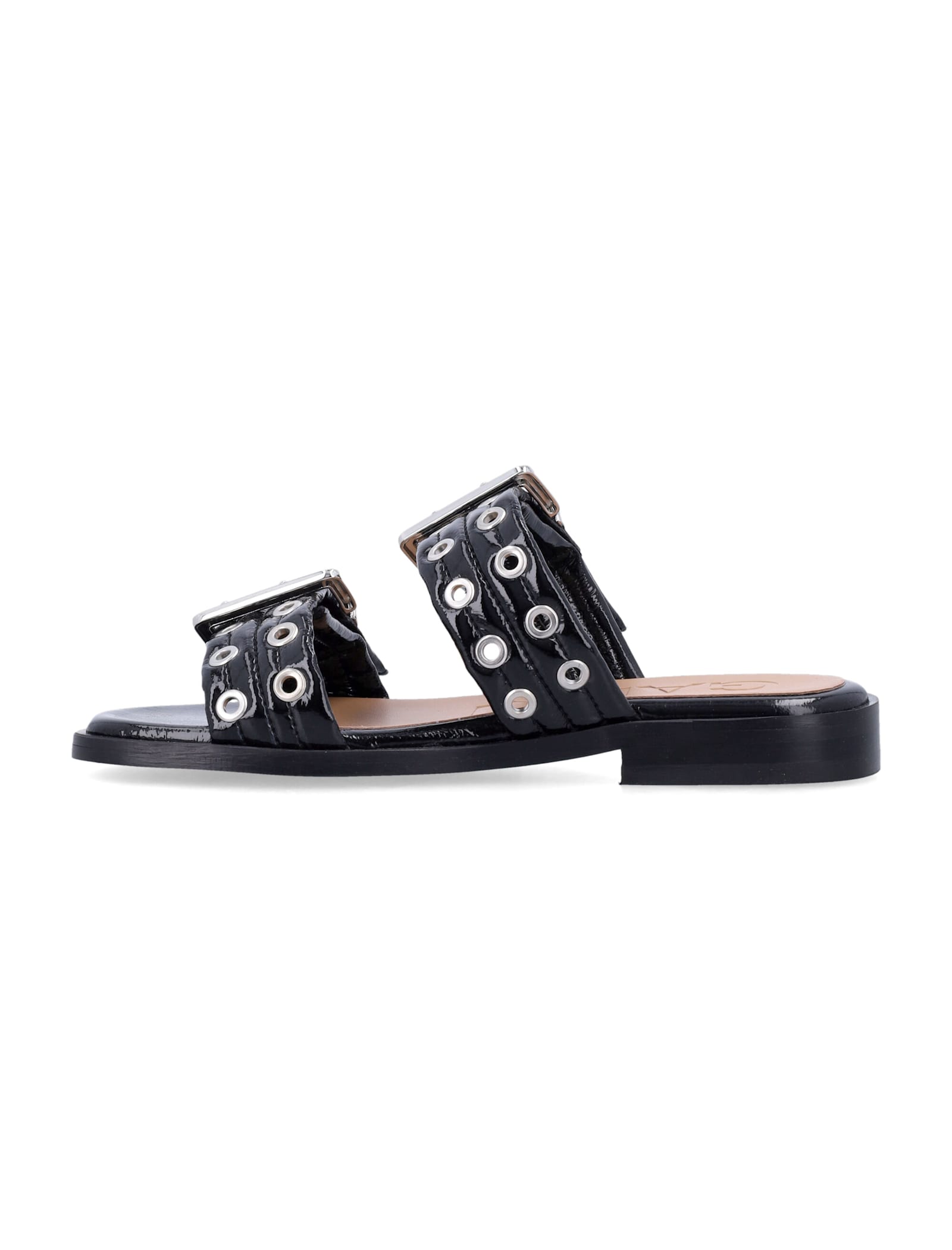 Ganni Feminine Buckle Two-strap Sandals In Black