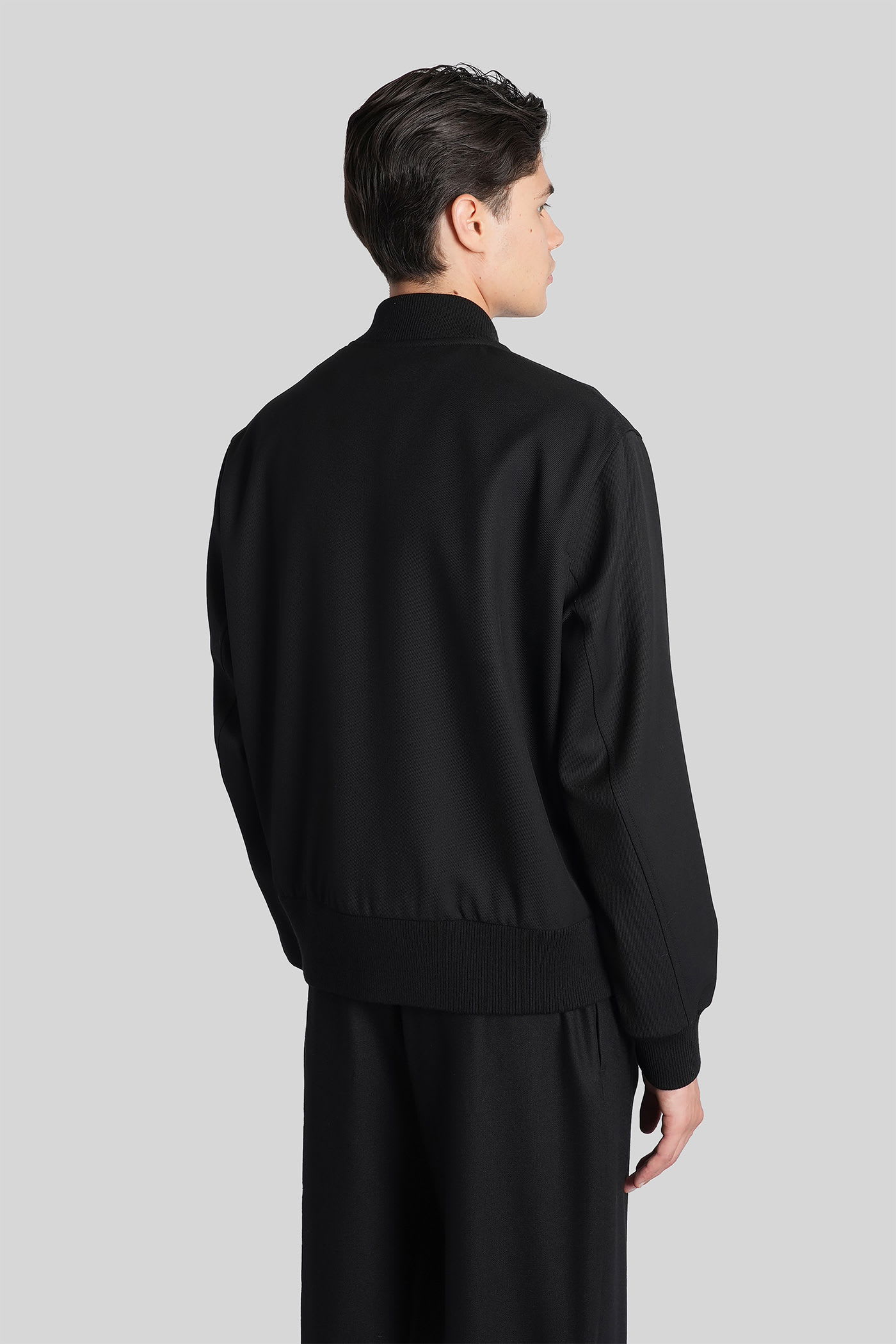 Lardini Bomber Jacket In Black Wool In Black