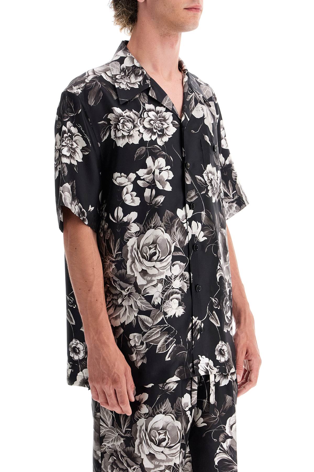 Shop Dolce & Gabbana Hawaii Silk Shirt With Floral Print Set In Grey