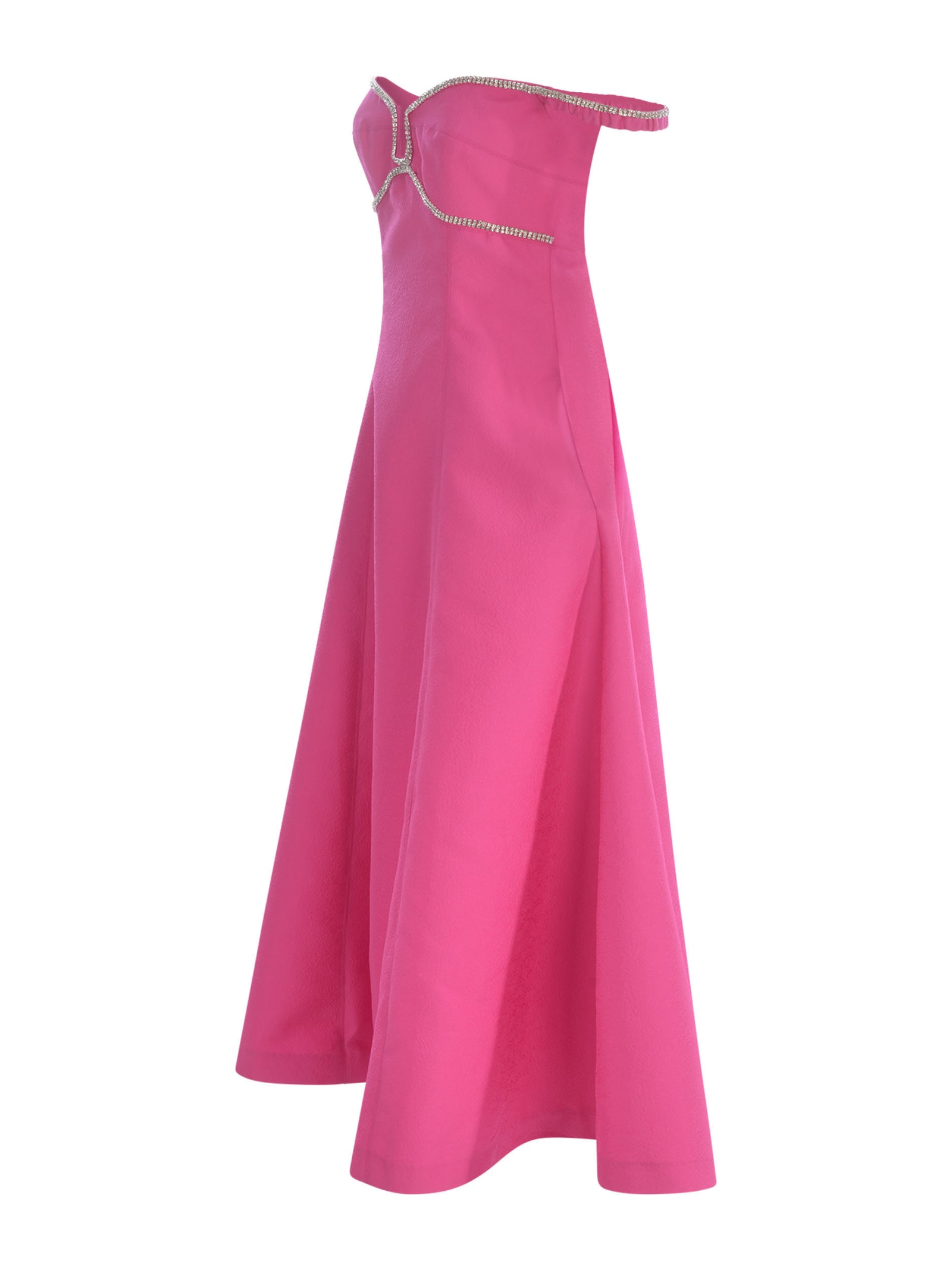 Shop Self-portrait Midi Dress  With Rhinestones In Fuchsia