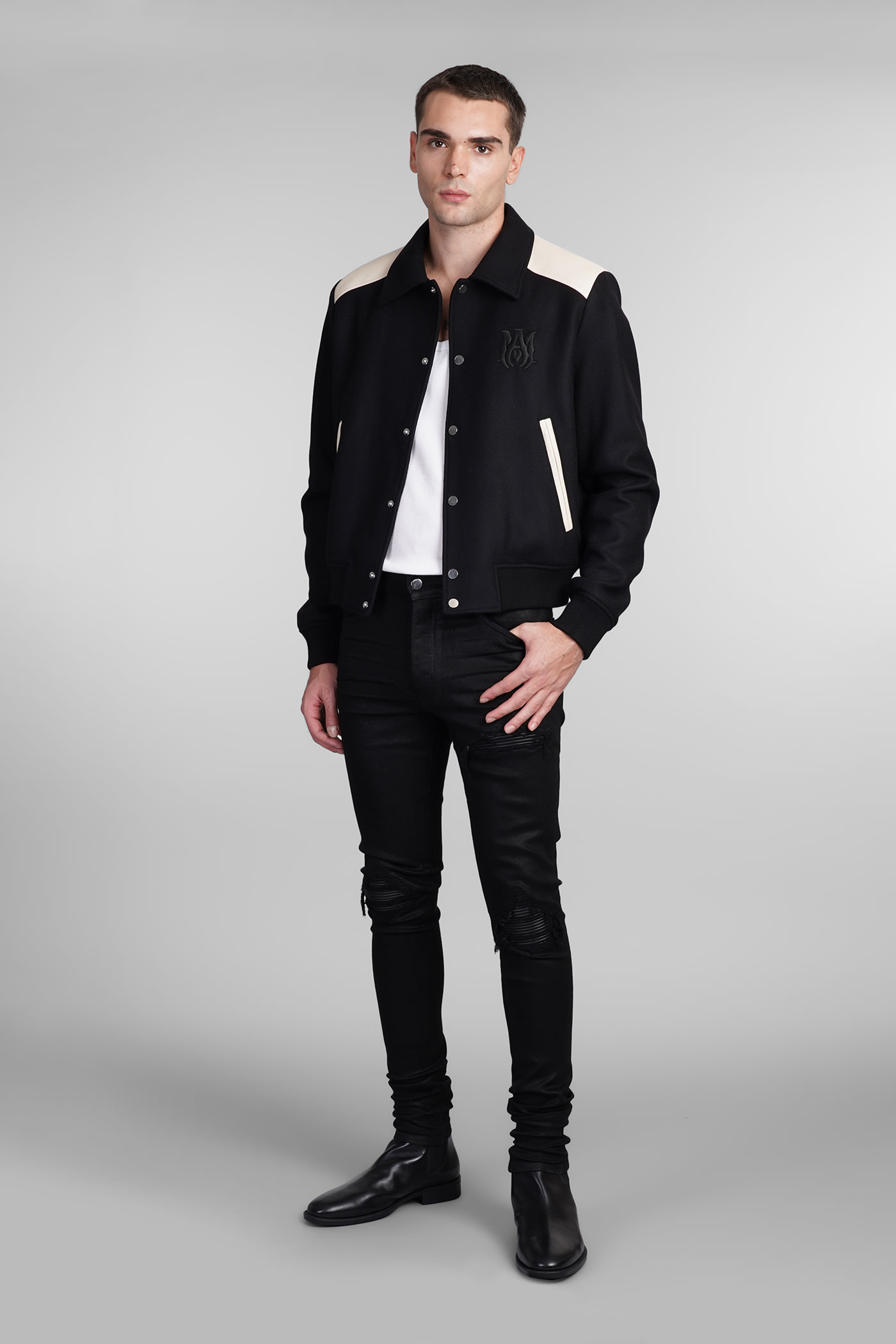 Shop Amiri Bomber In Black Wool