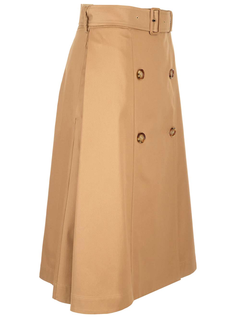 Burberry Baleigh Button-front Belted Midi Skirt In Beige
