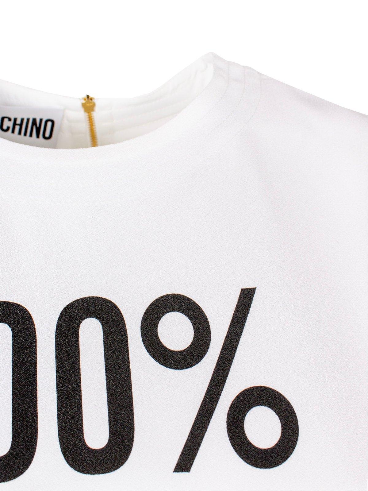 Shop Moschino Logo Printed T-shirt Mini Dress In White/black