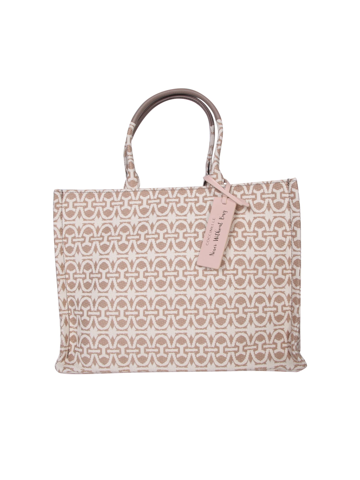 Shop Coccinelle Beige And White Tote Bag