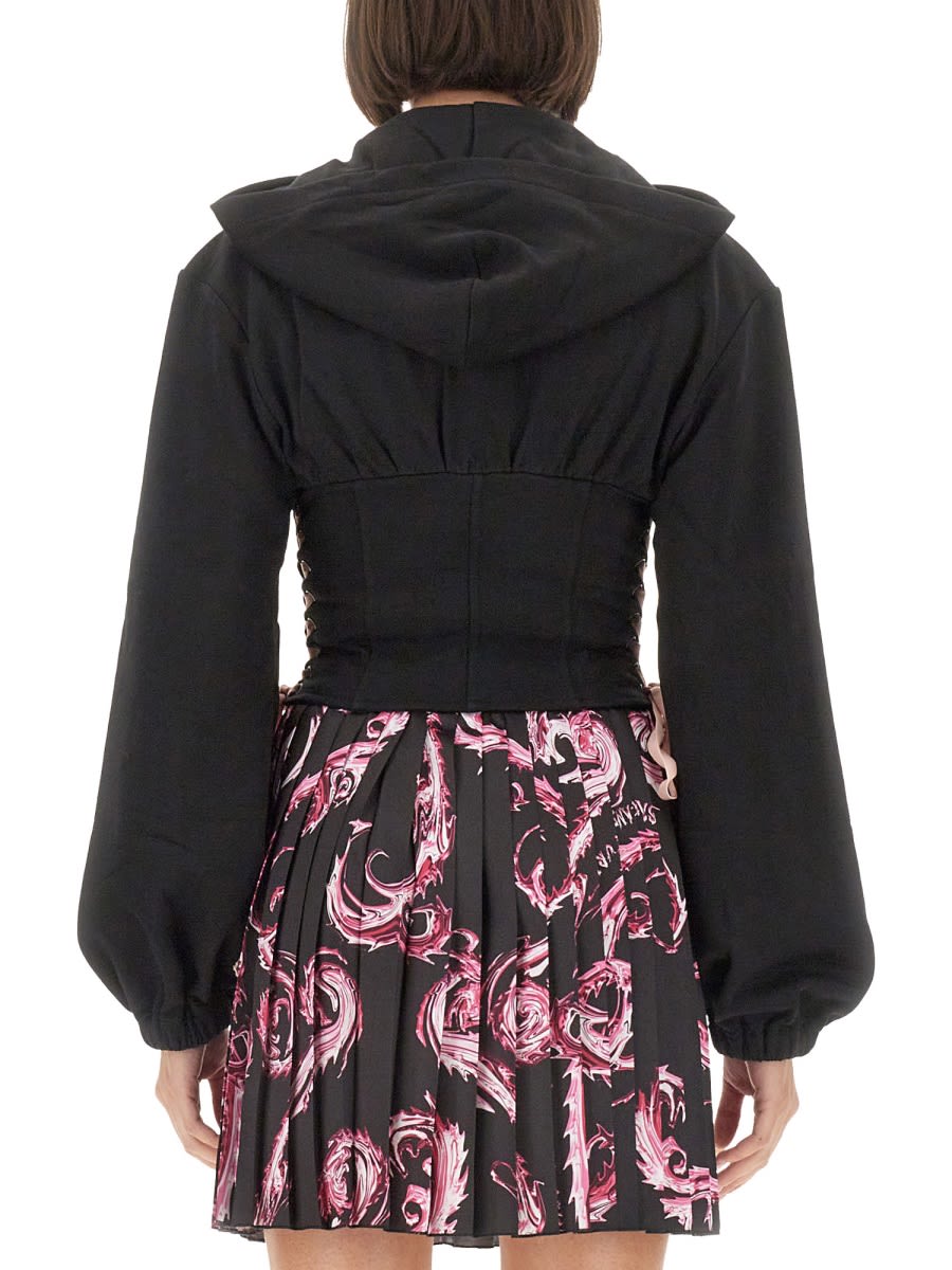 Versace Jeans Couture Zip-up Black Sweatshirt With Laced Side Design In Black