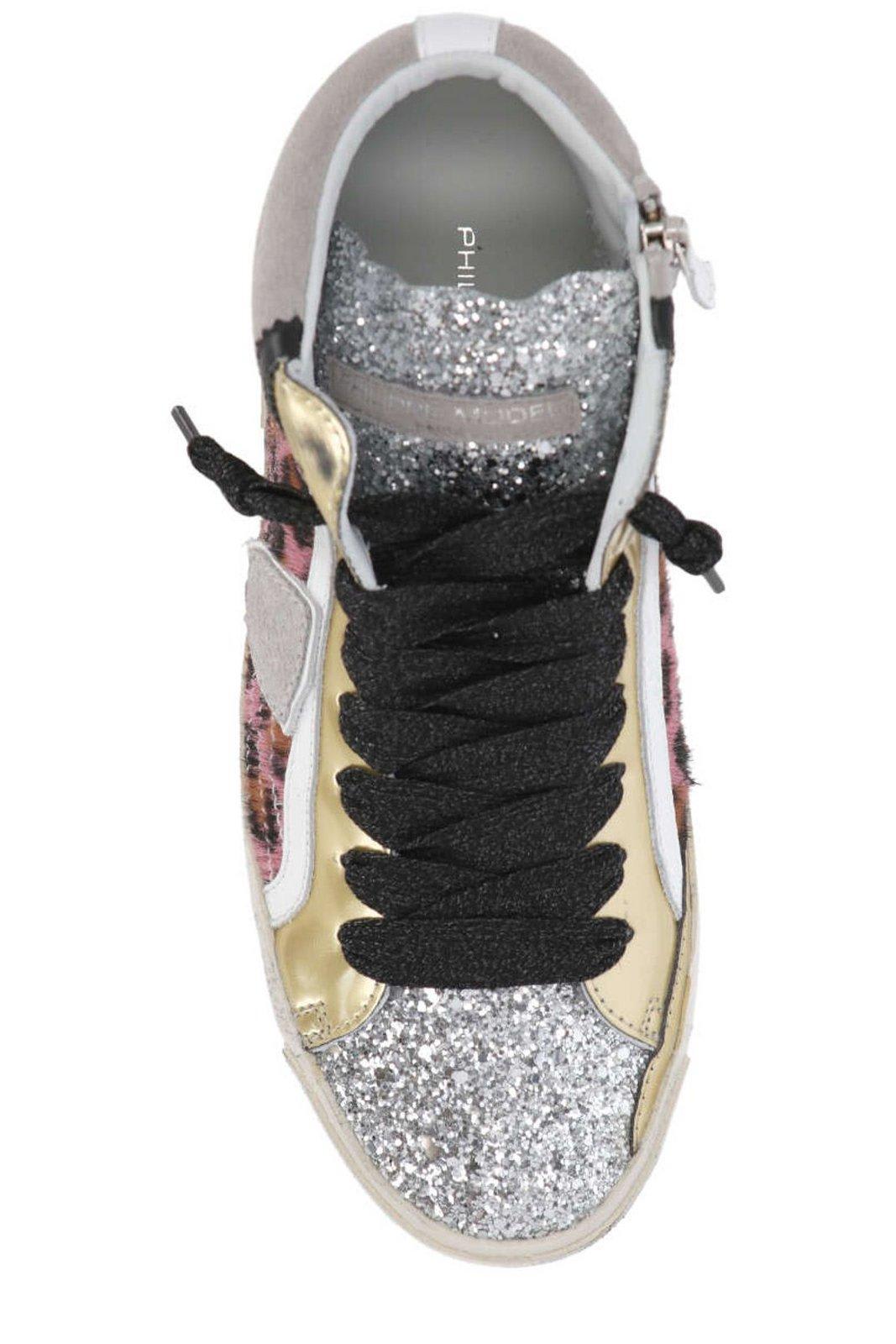 Shop Philippe Model Prsx Glittered High-top Sneakers In Multicolour