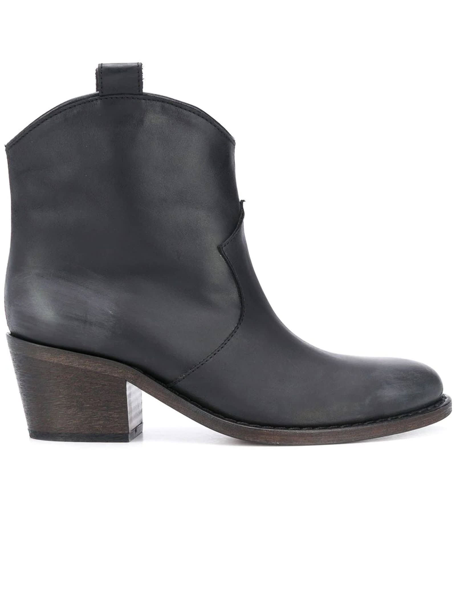 VIA ROMA 15 BLACK LEATHER ANKLE BOOTS