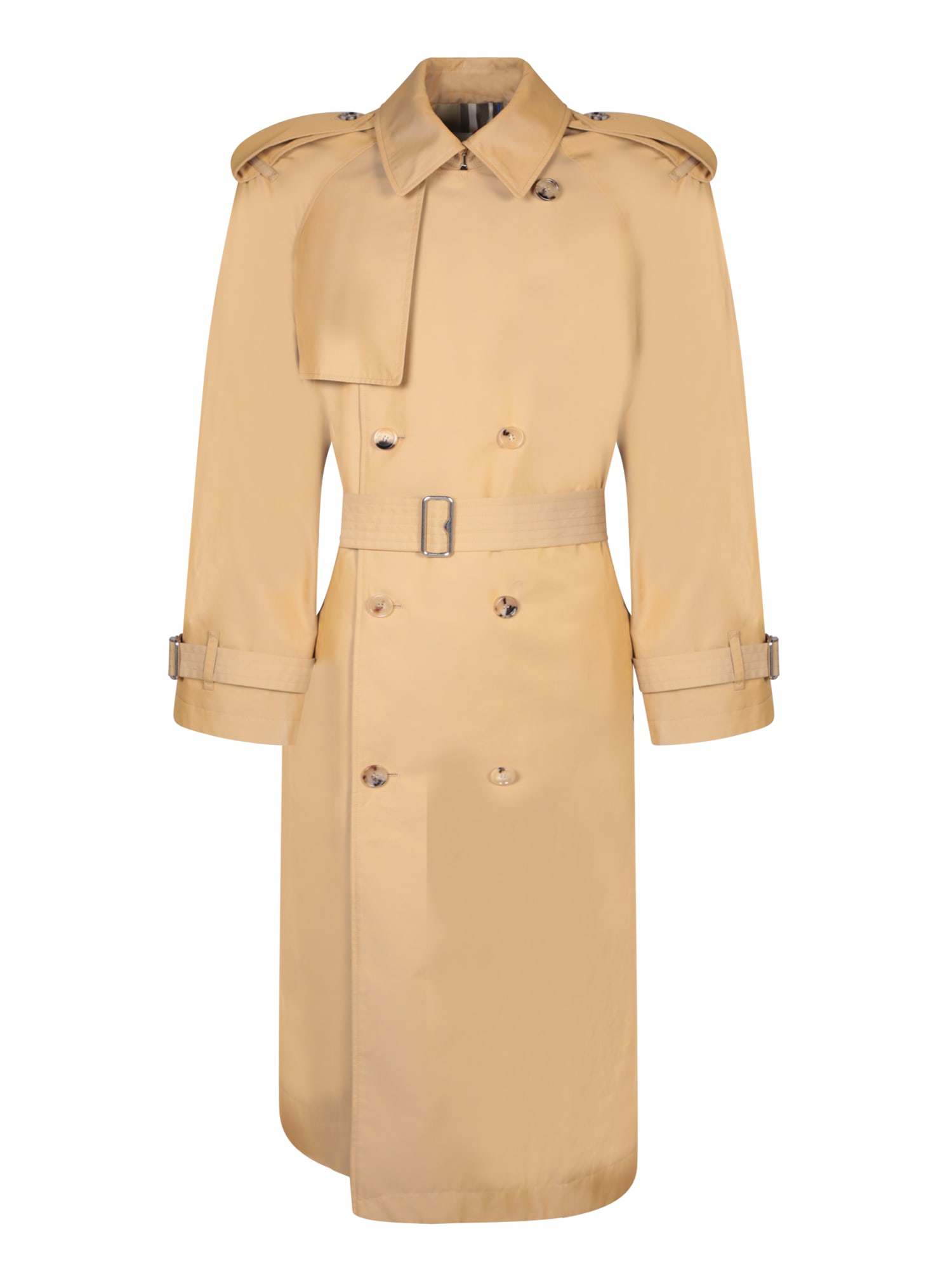 Shop Burberry Check Beige Trench Coat