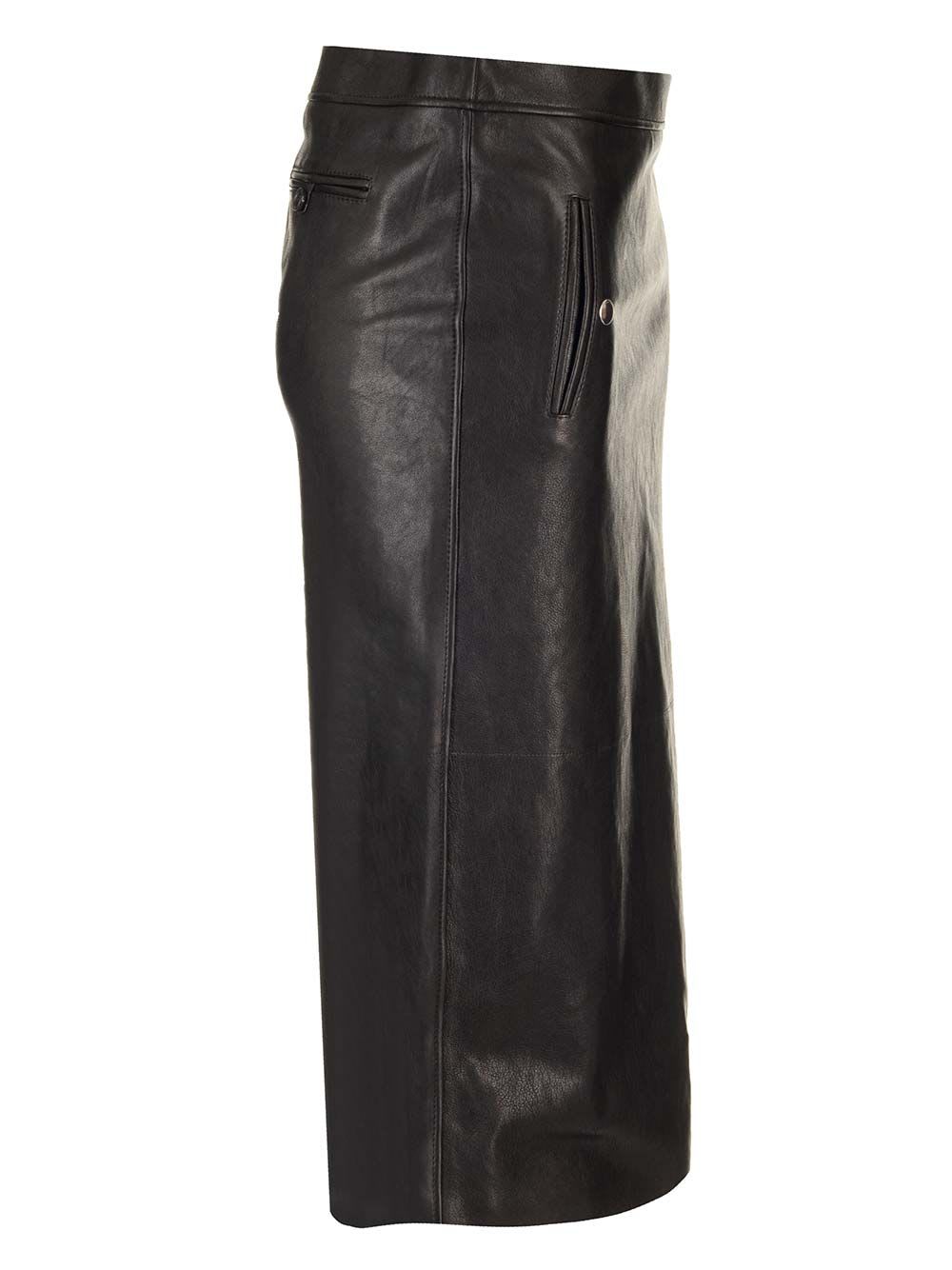 Shop Alexander Mcqueen Nappa Leather Midi Skirt In Black