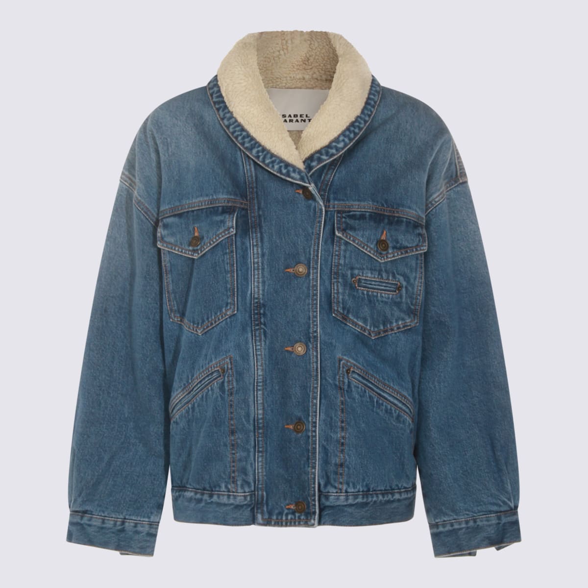 Isabel Marant Casual Jacket With Shearling Collar And Pockets In Blue