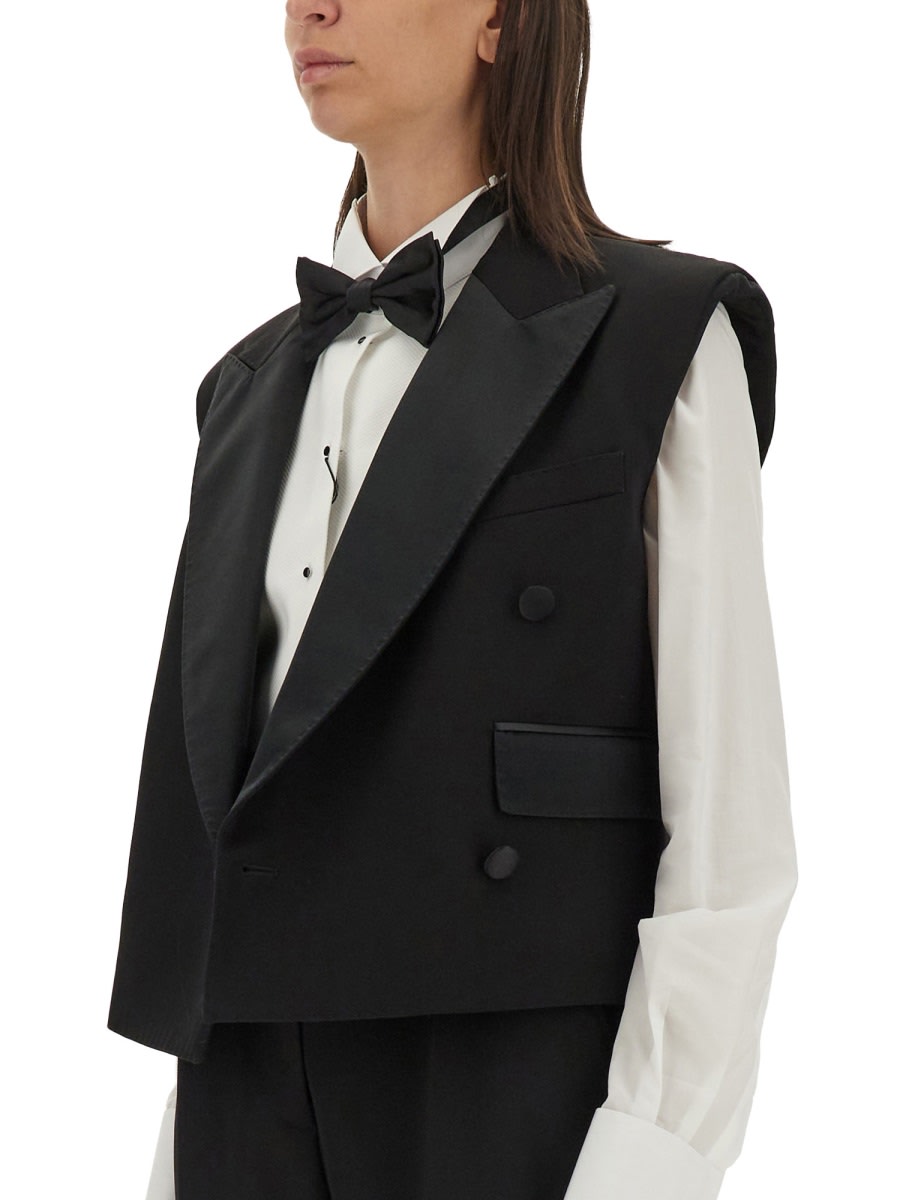 Dolce & Gabbana Sleeveless Double-breasted Tuxedo Jacket In Black