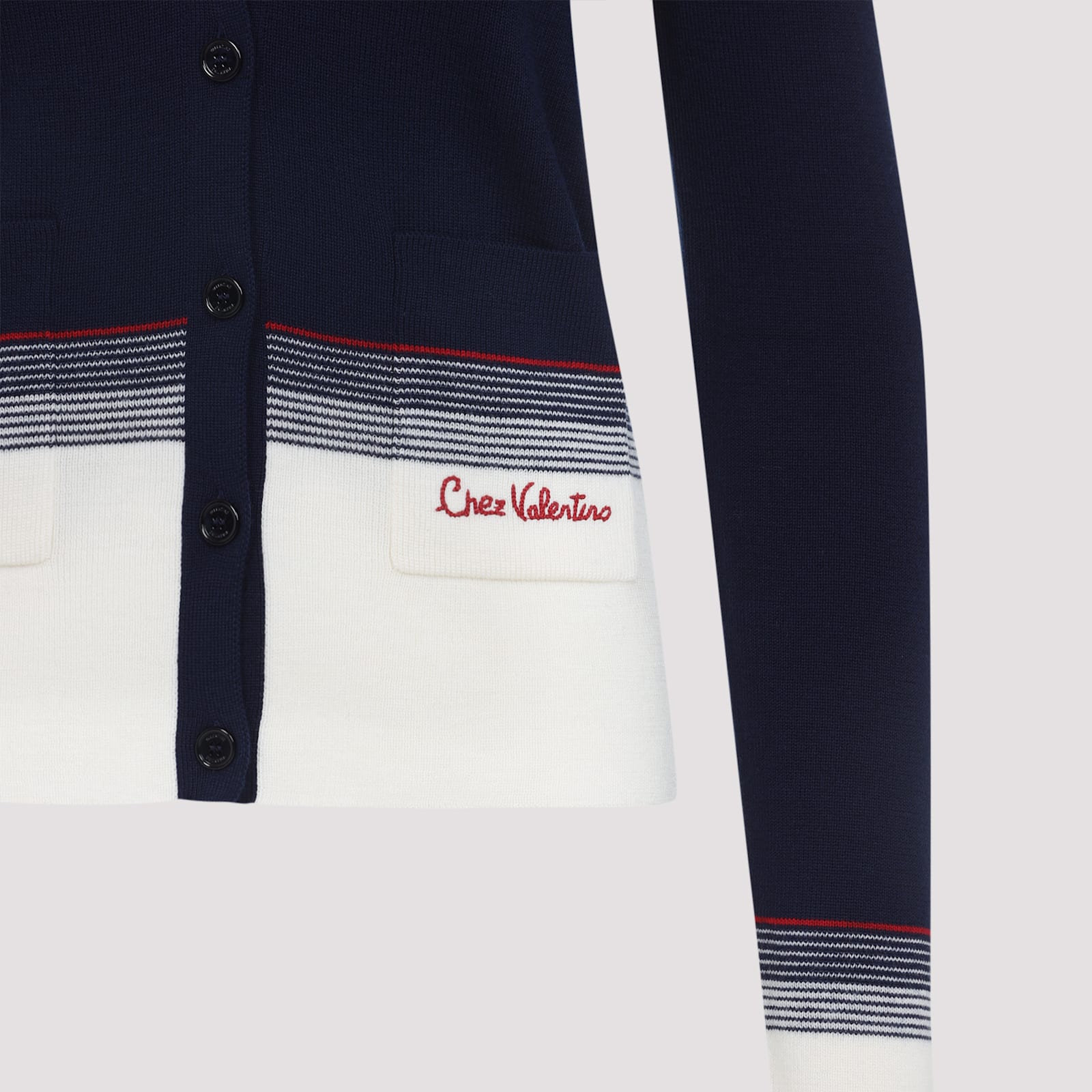 Valentino V-neck Cardigan With Contrast Hem In Blue