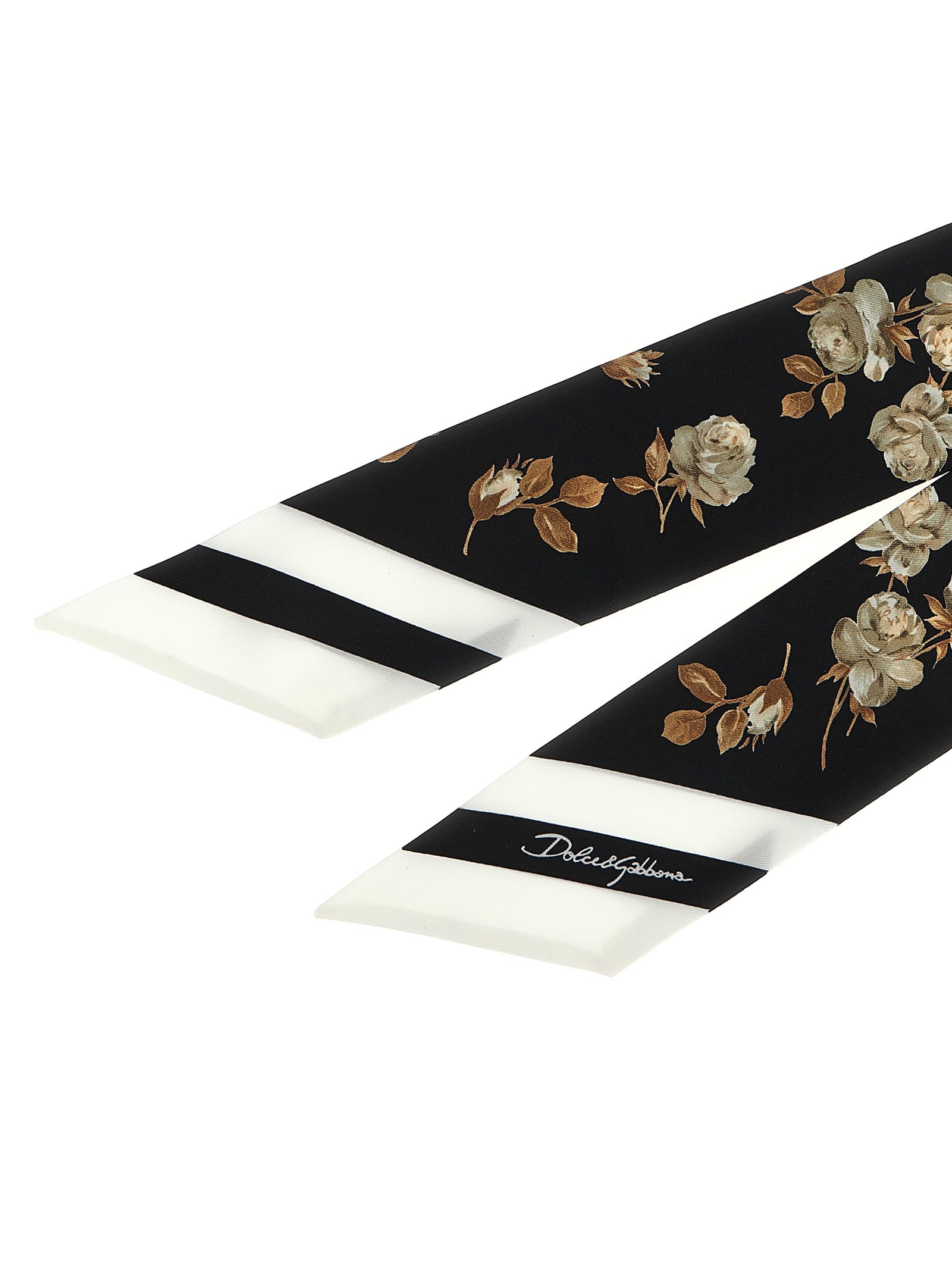 Dolce & Gabbana Lightweight Silk Bandeau Scarf With Floral Border In Multi
