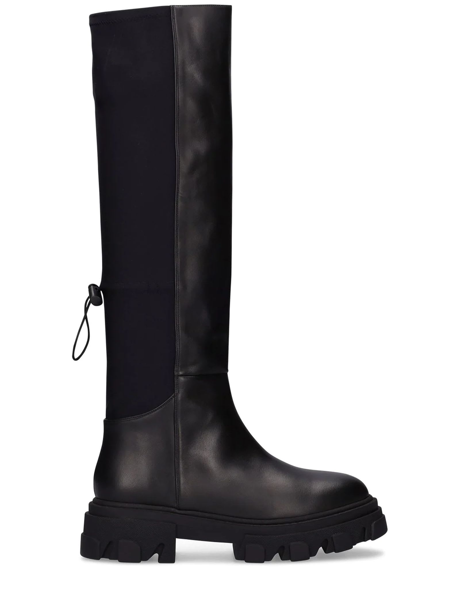 GIA BORGHINI Black Leather And Neoprene High Boots