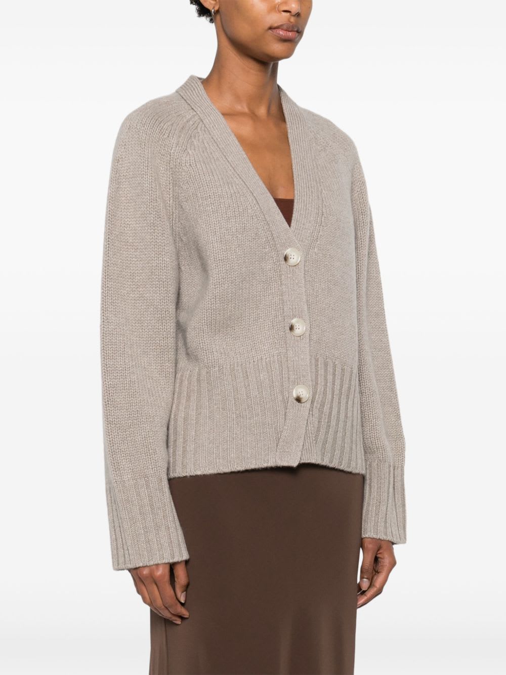 Goat Cashmere V-necked Cardigan In Gray