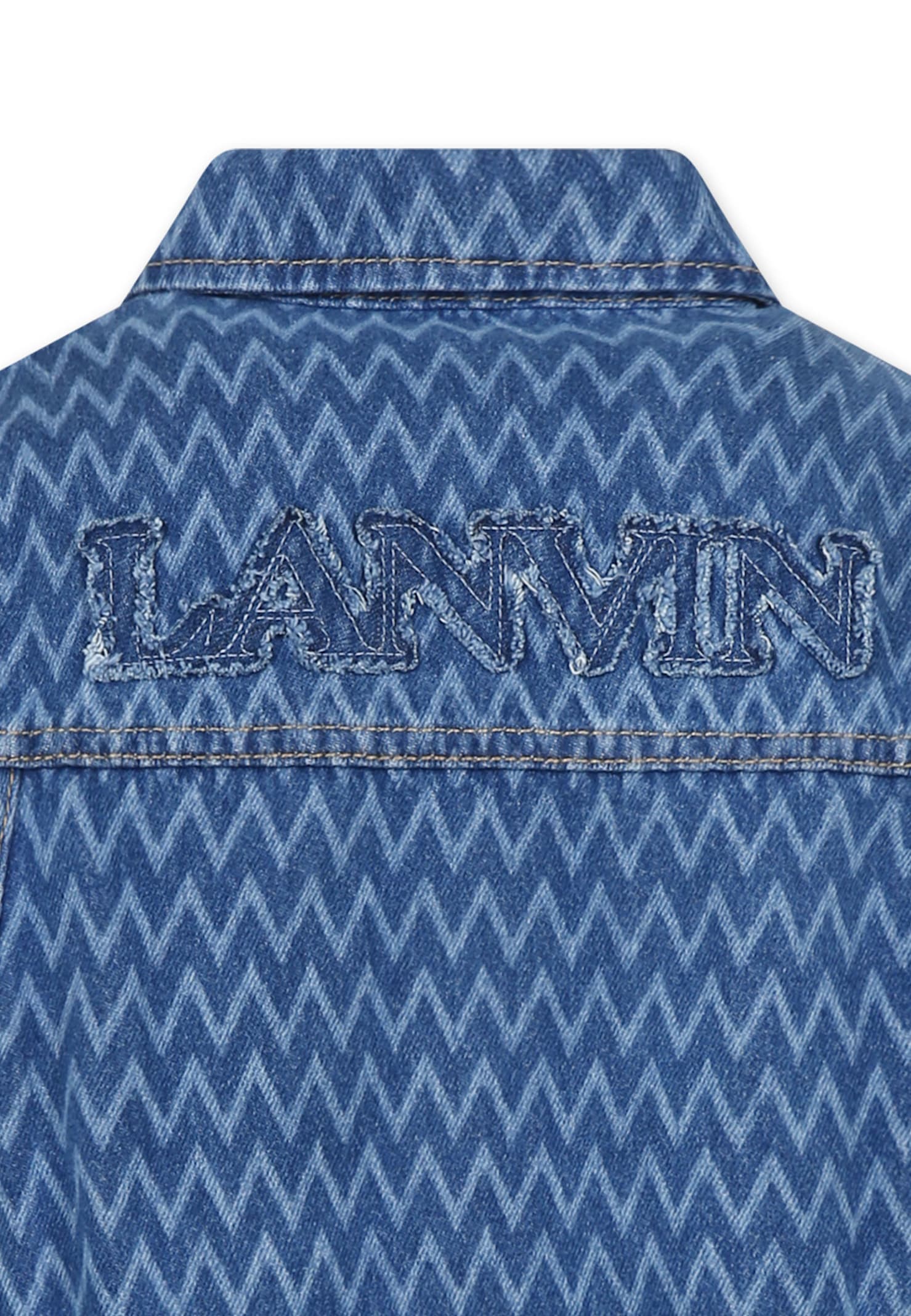 Lanvin Denim Shirt For Boy With Logo And Curb Motif In Denim