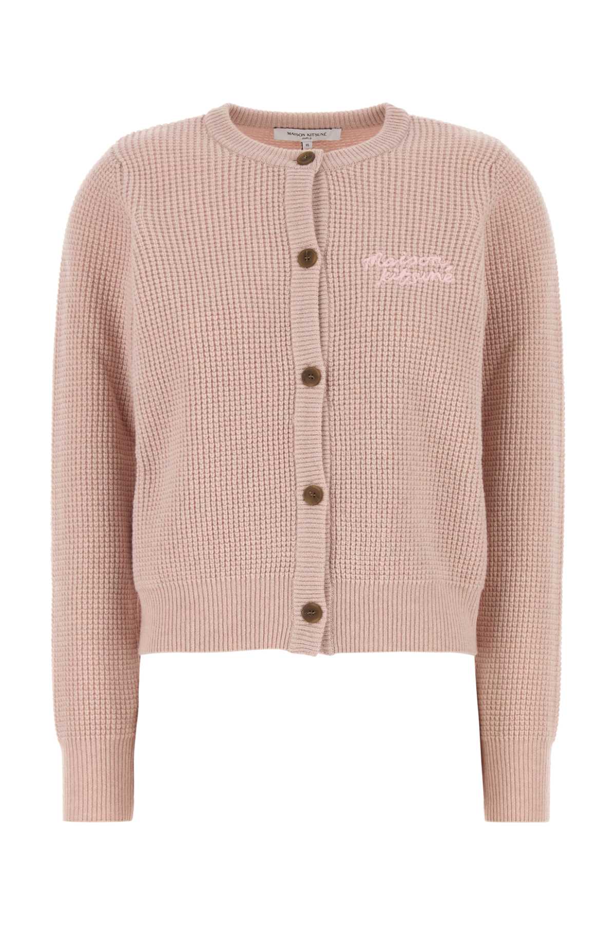 Shop Maison Kitsuné Pastel Pink Wool Cardigan In Pinkcloudslightgreymelange