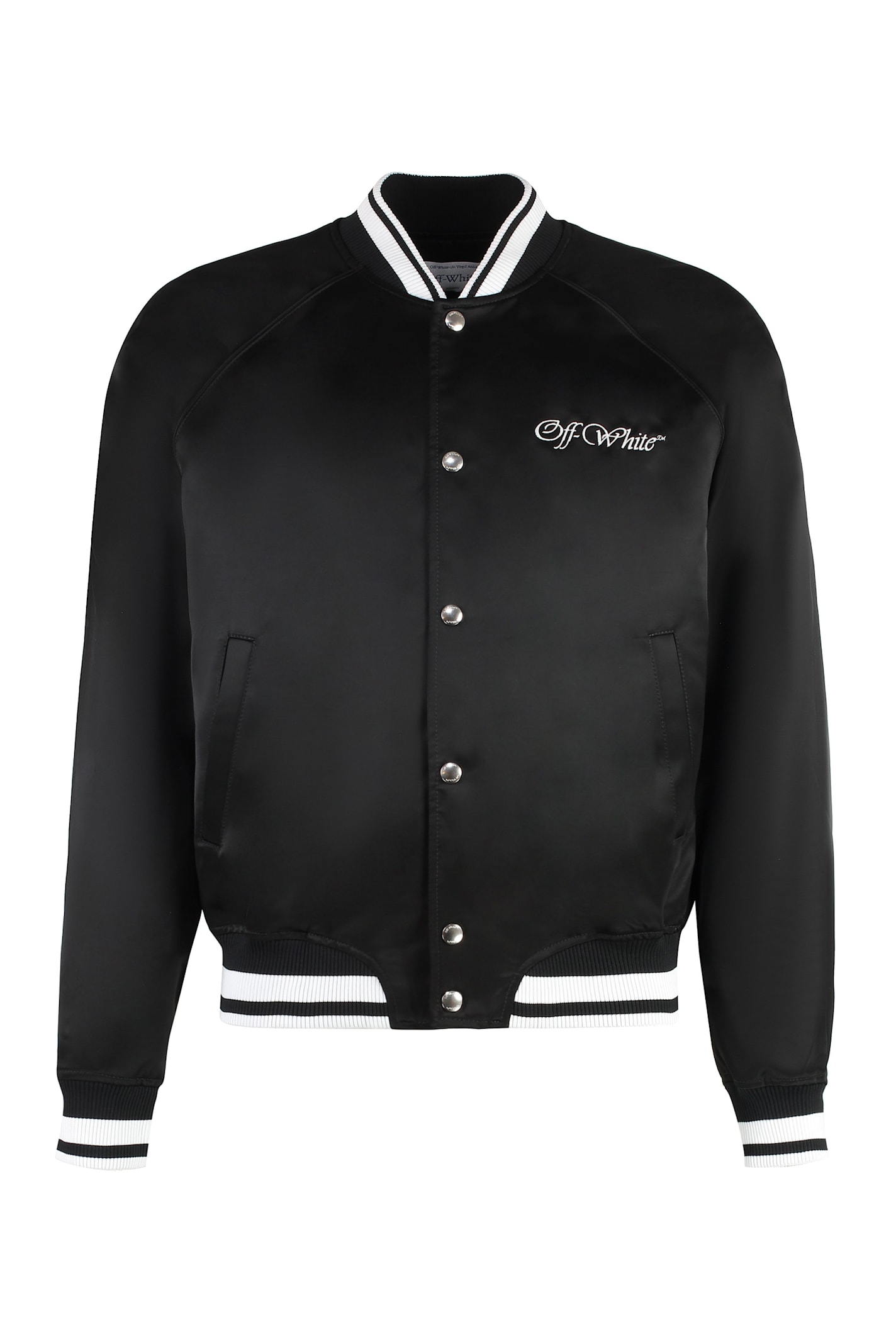 Shop Off-white Satin Bomber Jacket In Black