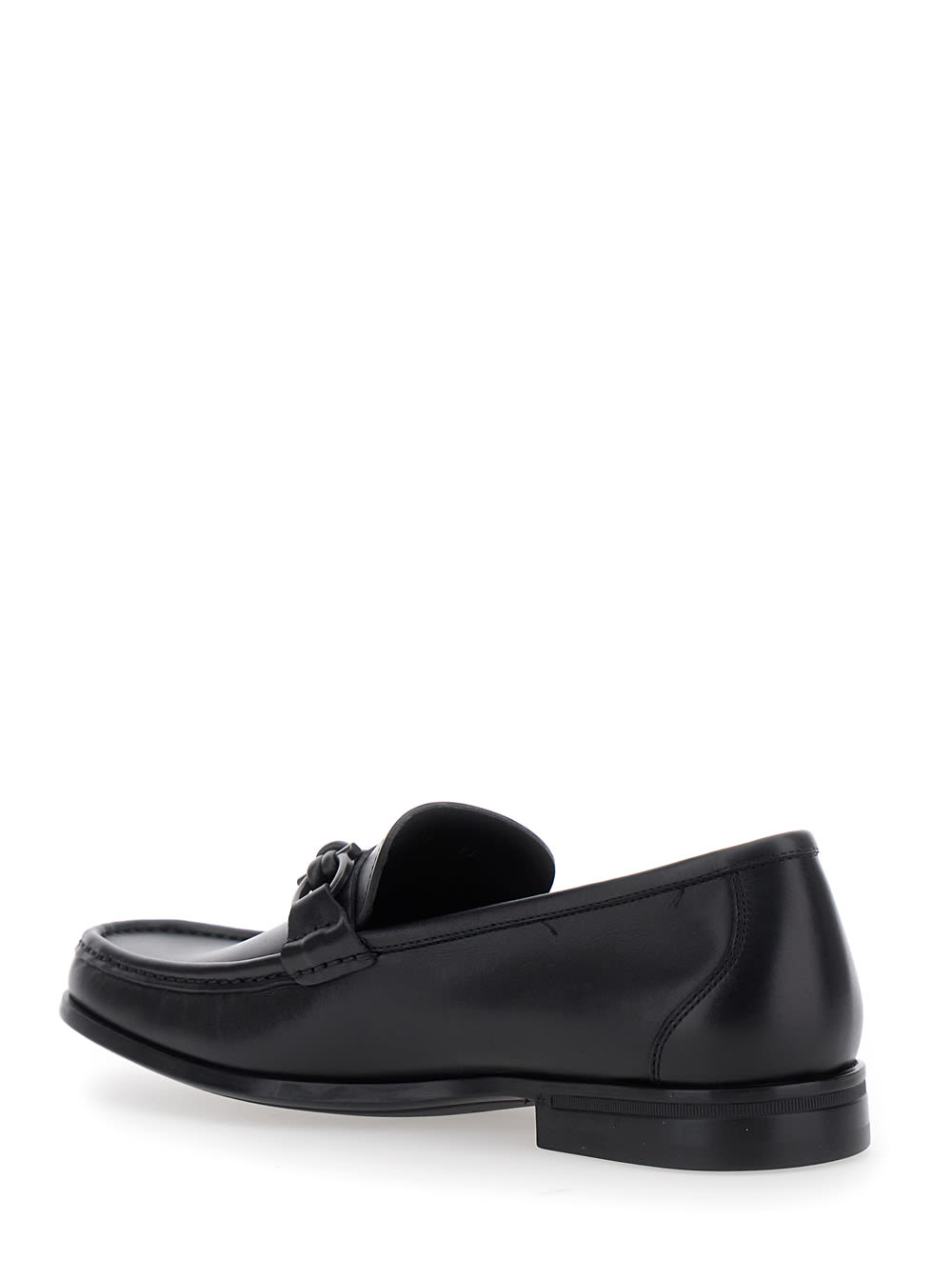 Ferragamo Alain Black Loafers With Almond Toe And Gancini On The Front In Leather Man In Black