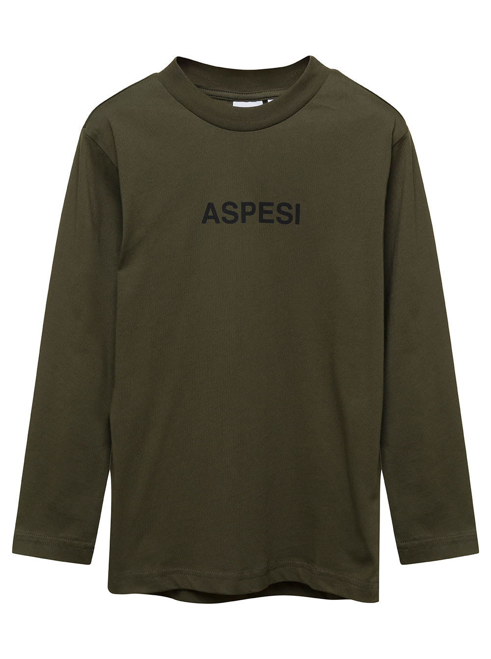 ASPESI GREEN LONG-SLEEVED T-SHIRT WITH CONTRASTING LOGO IN COTTON BOY
