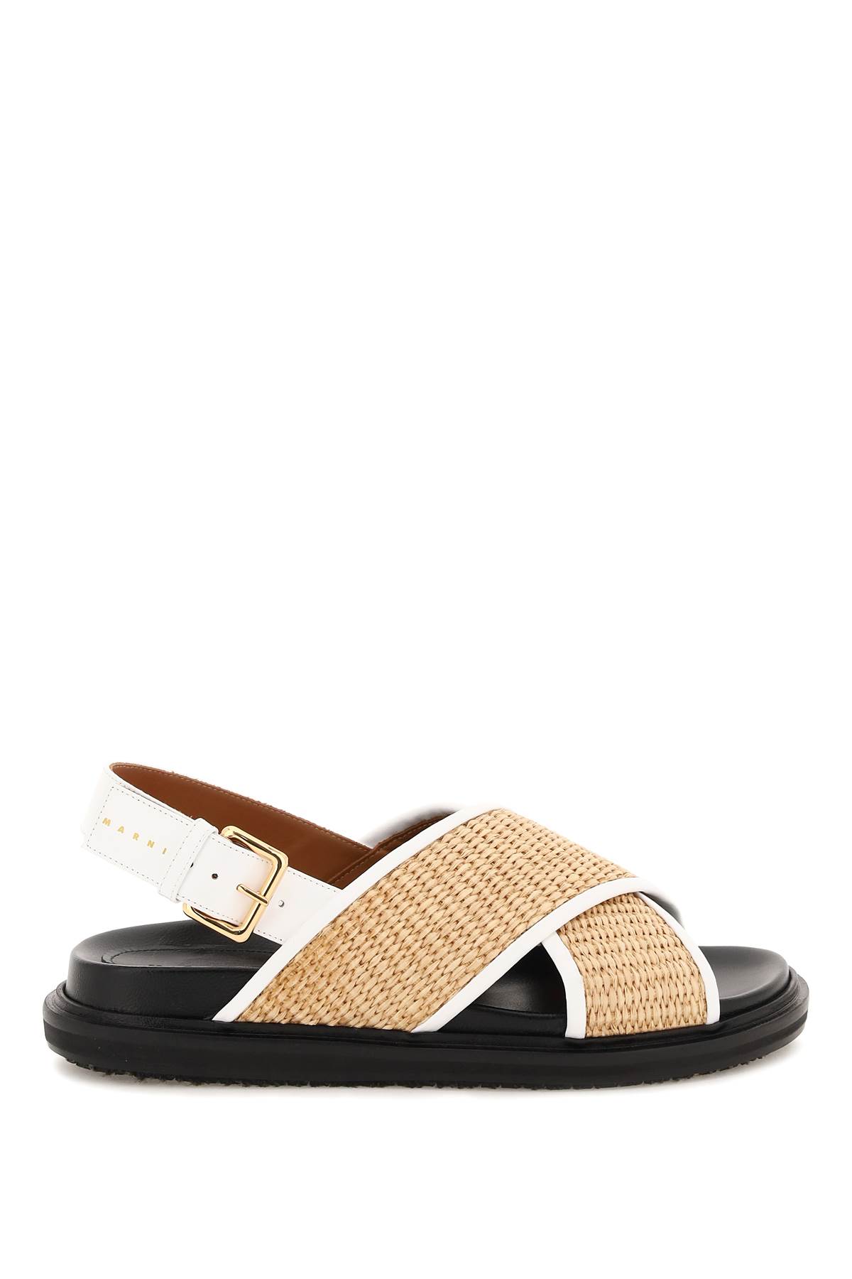 Shop Marni Leather And Raffia Fussbett Sandals