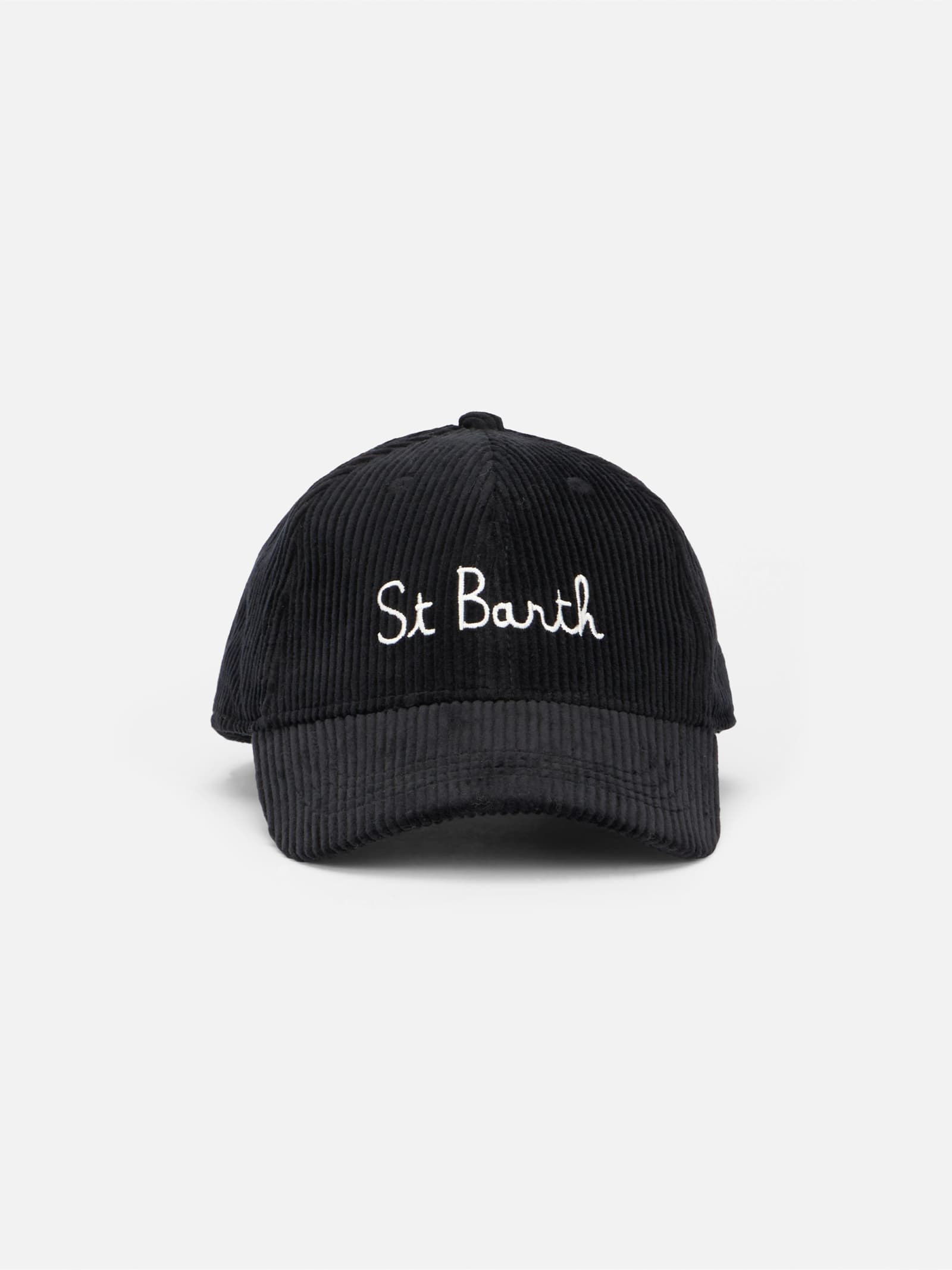 Shop Mc2 Saint Barth Woman Corduroy Baseball Cap With St. Barth Embroidery In Black